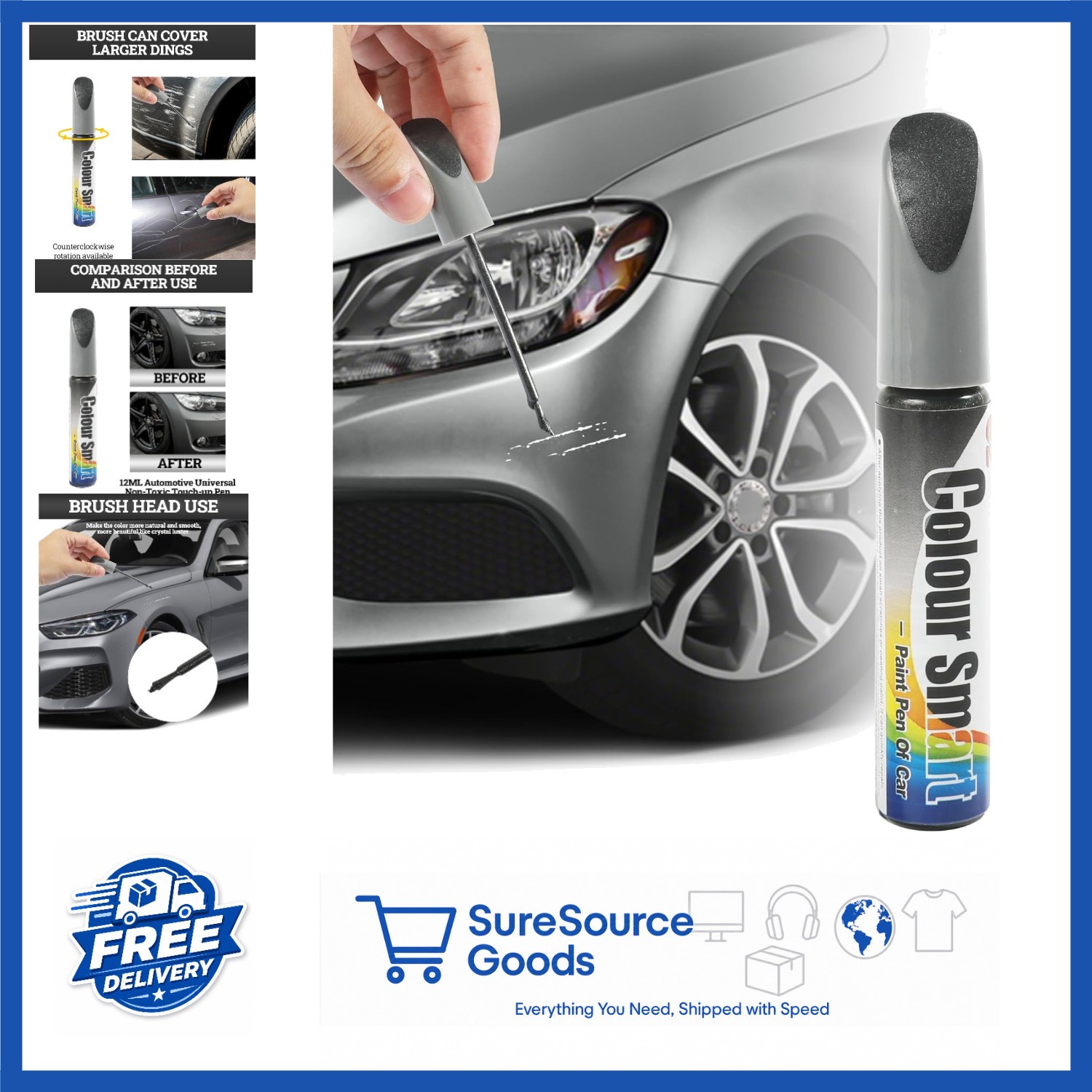 Quick Touch Up Car Scratch Repair Pen Gray Automotive Paint Waterproof 0.04oz