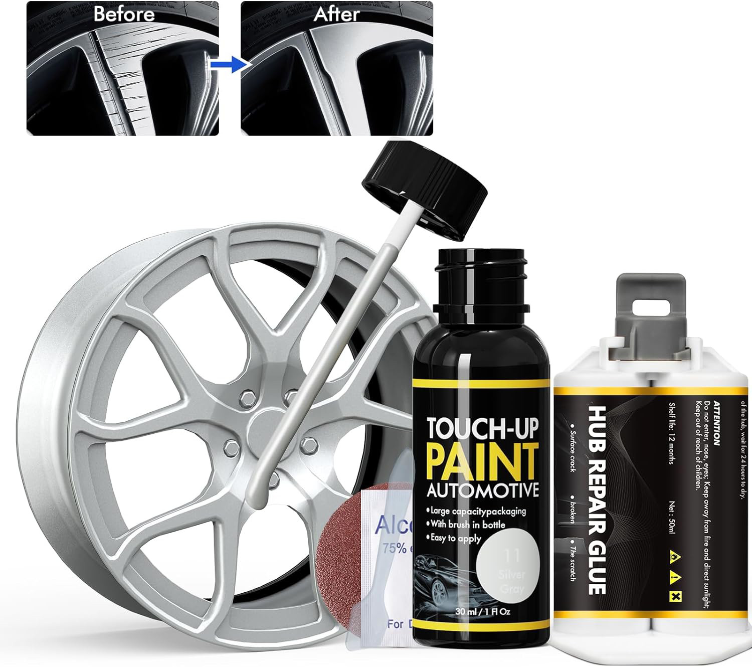 Silver Gray Rim Touch Up Paint, Rim Repair Kit Curb Rash, Wheel Touch Up Paint