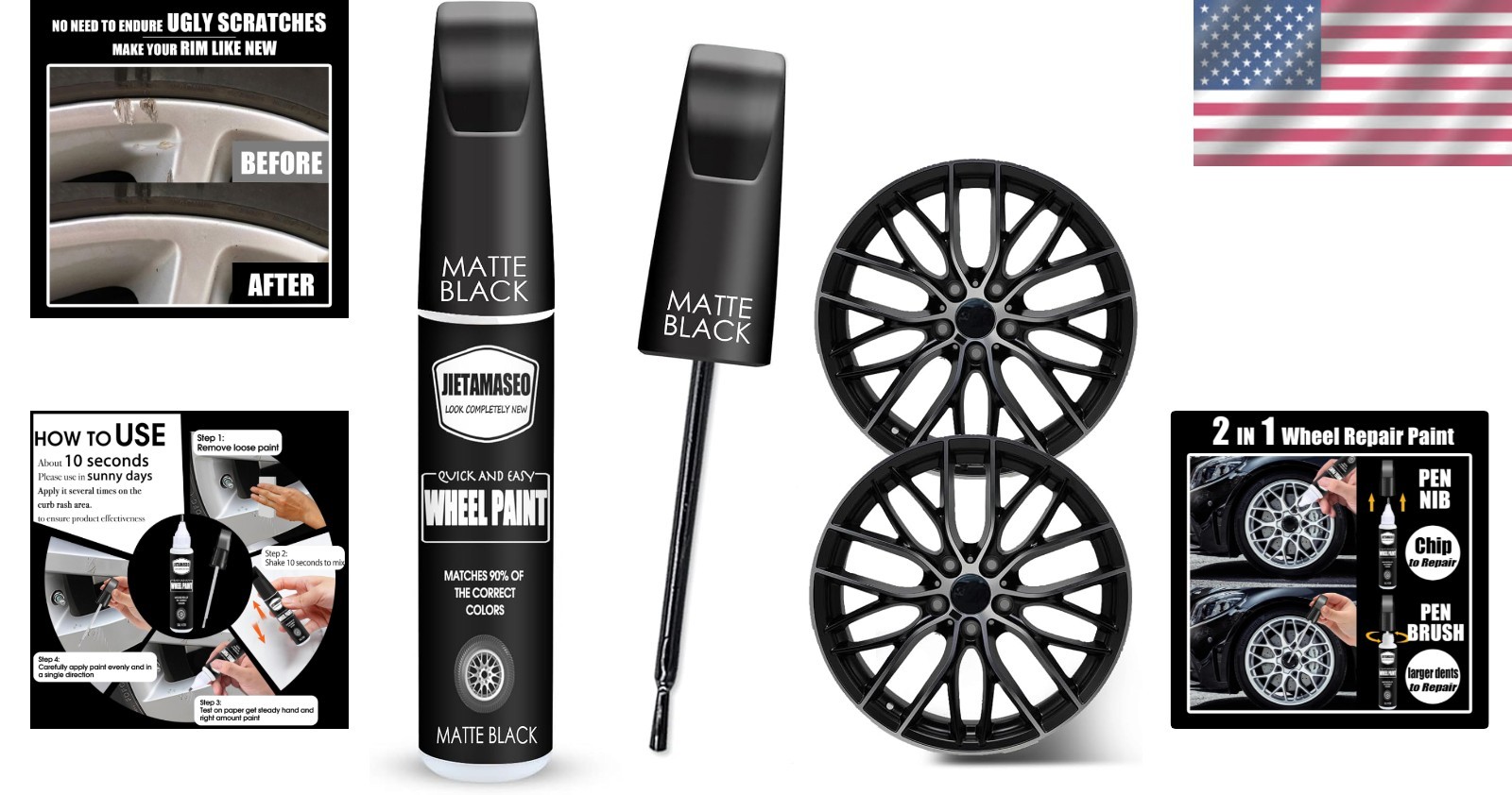 Matte Black Wheel Repair Kit – Quick Scratch Fix & Rust Prevention for Rims