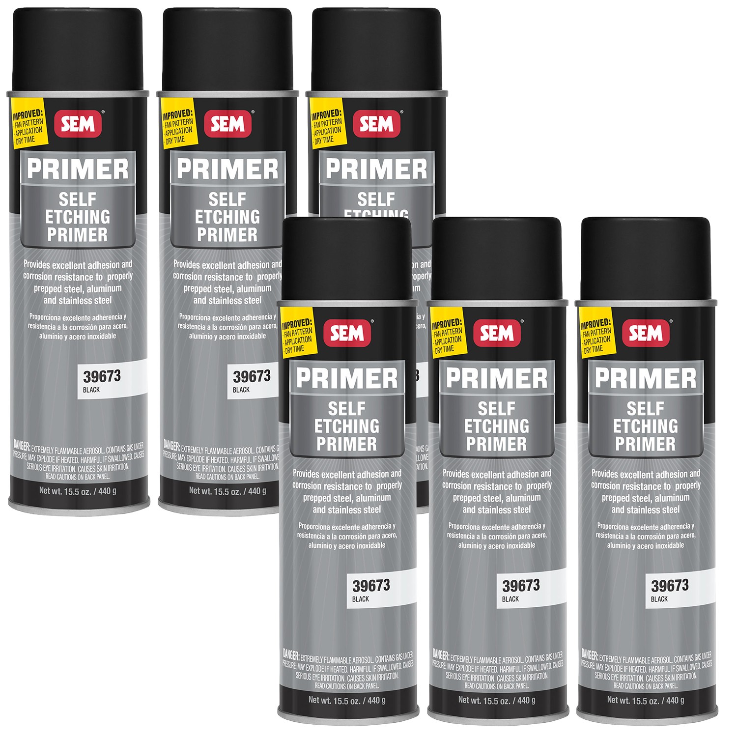 SEM Self Etching Primer Black Color Aerosol 15 oz. 39673, 6 Pack