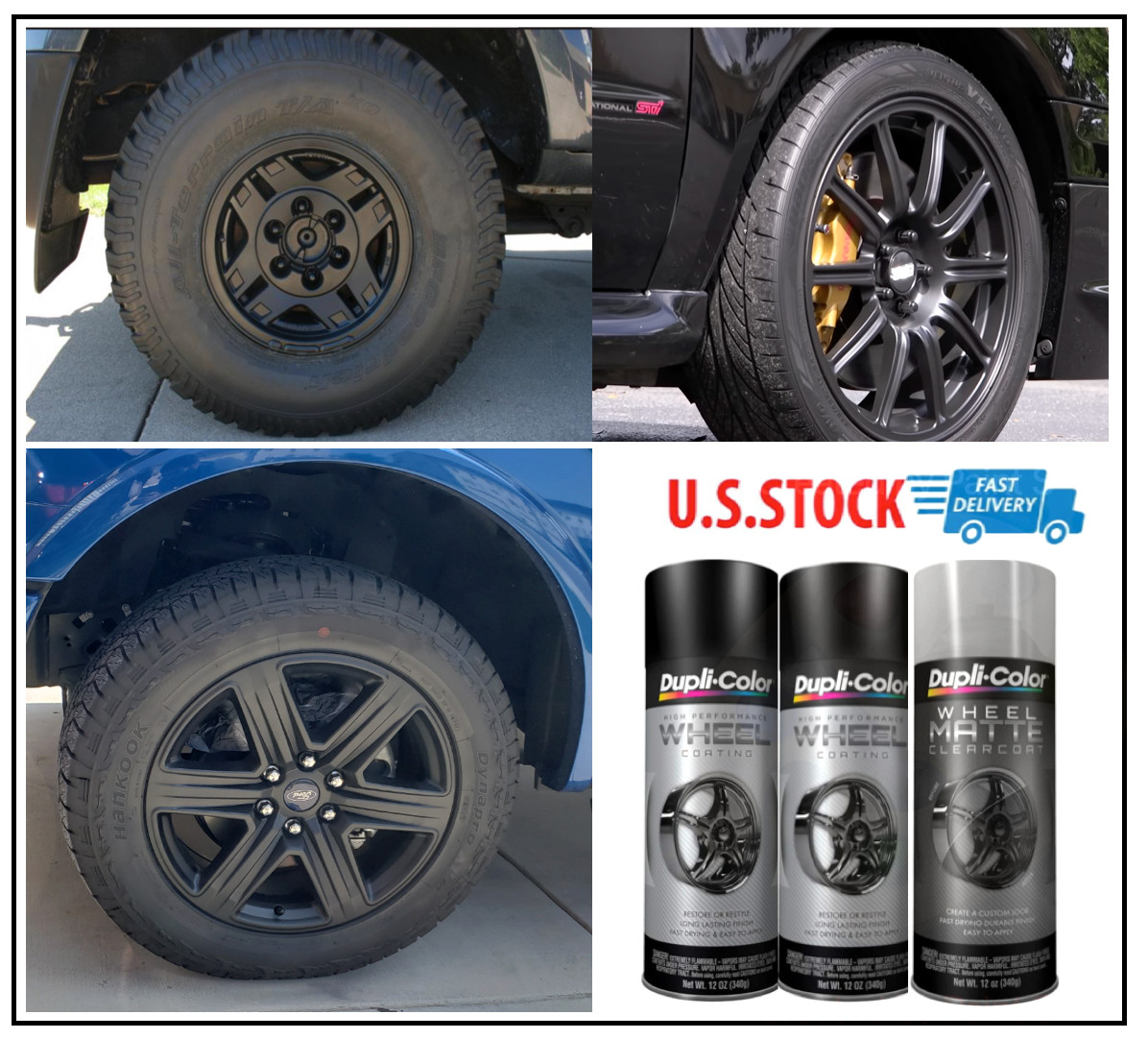 Wheels Black Spray Paint Rims Steel Metal Aluminum Plastic + Matte Clear Coating