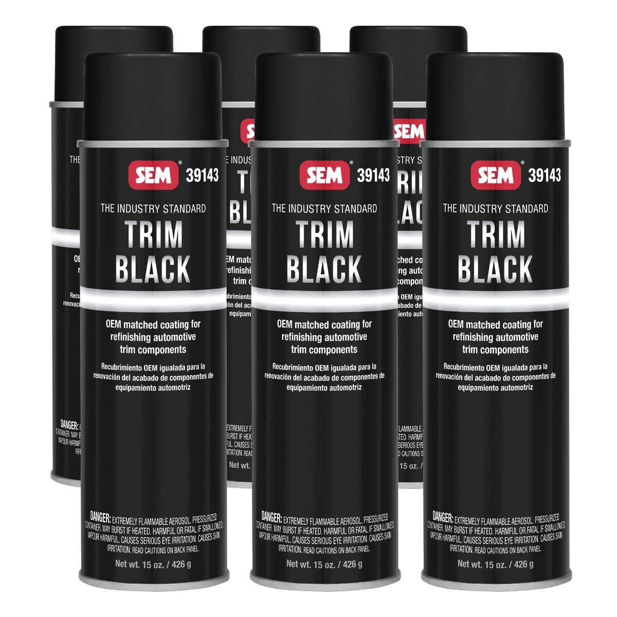 SEM 39143 Case of Trim Black Automotive Trim Finish Restoration 15 oz (6 Cans)