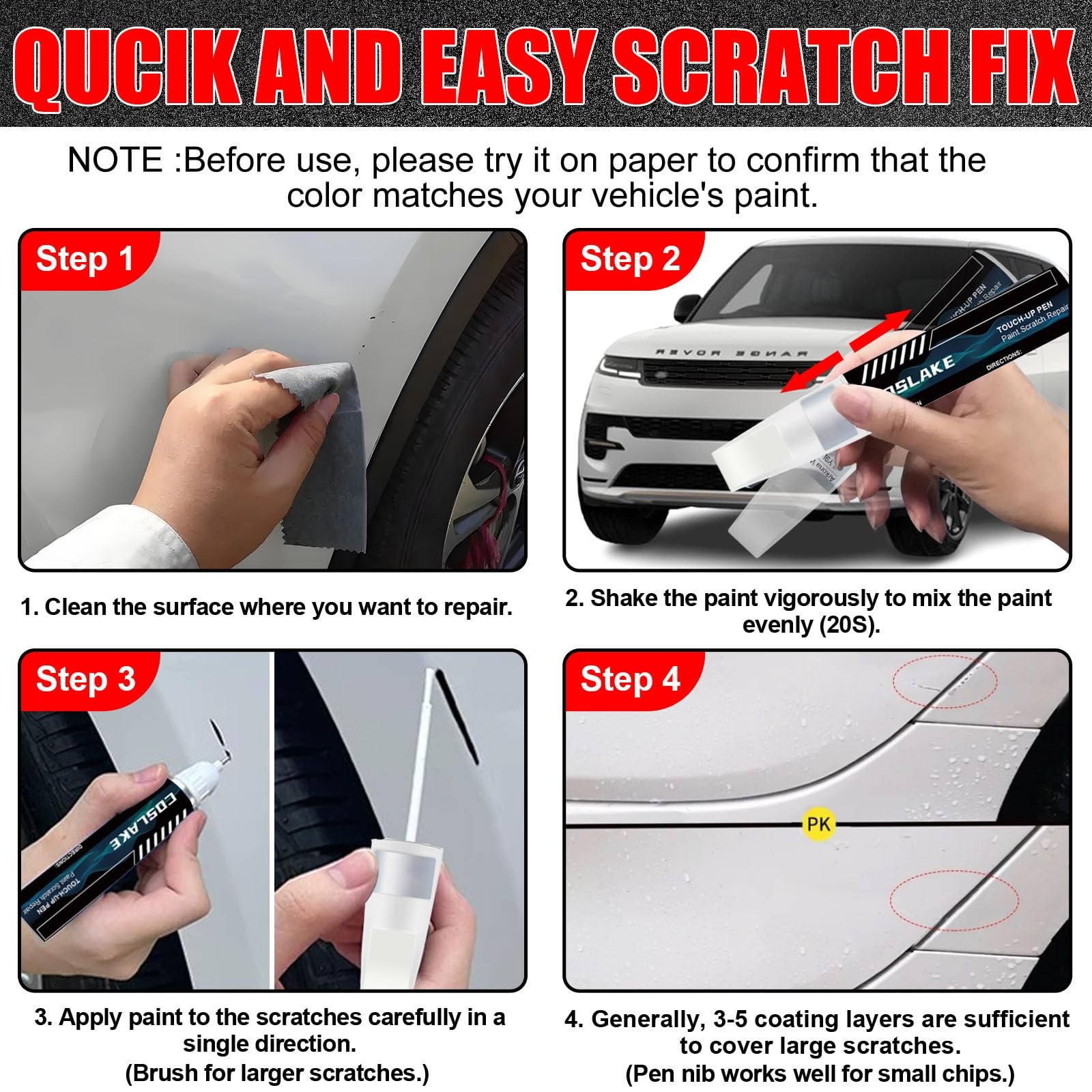 Touch Up Paint Pen For Land Rover 867 1AA NER Fuji White Touch Up Paint Kit