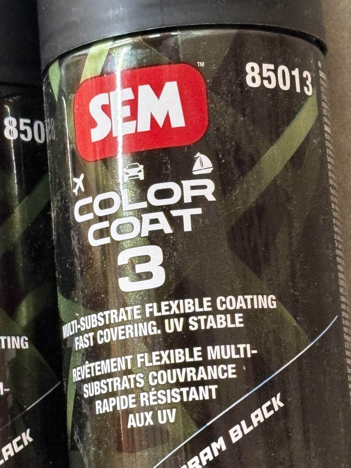 Lot of (2) Cans SEM 85013 Color Coat 3 Specialty Flexible Coating Landau Black ^