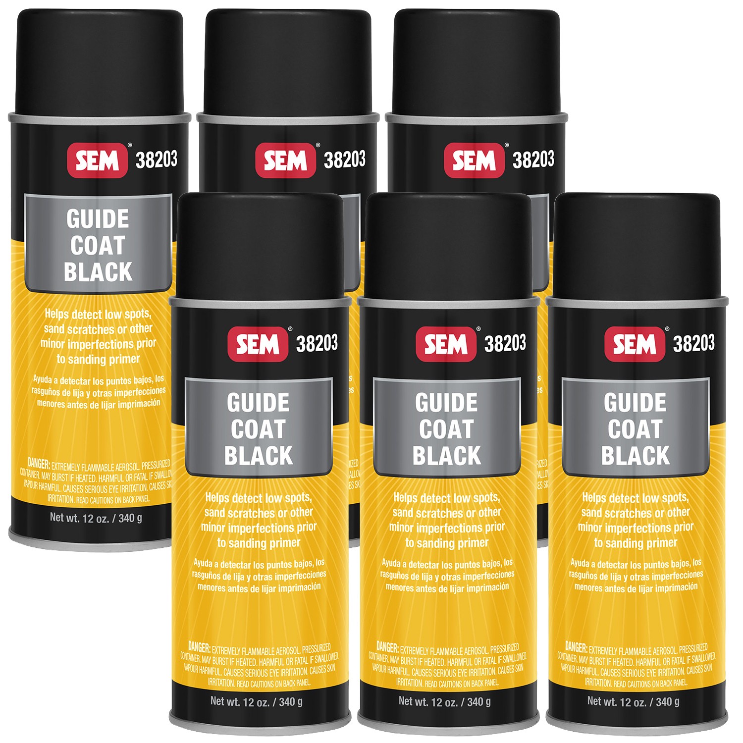 SEM Paint Guide Coat Primer Flat Black Aerosol 12 oz. Ea 38203, 6 Pack