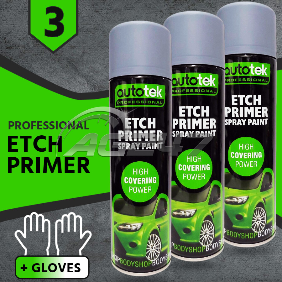 3x AUTOTEK Professional Can Grey Etch Primer Galvanized Aluminum Zinc Steel+G+M