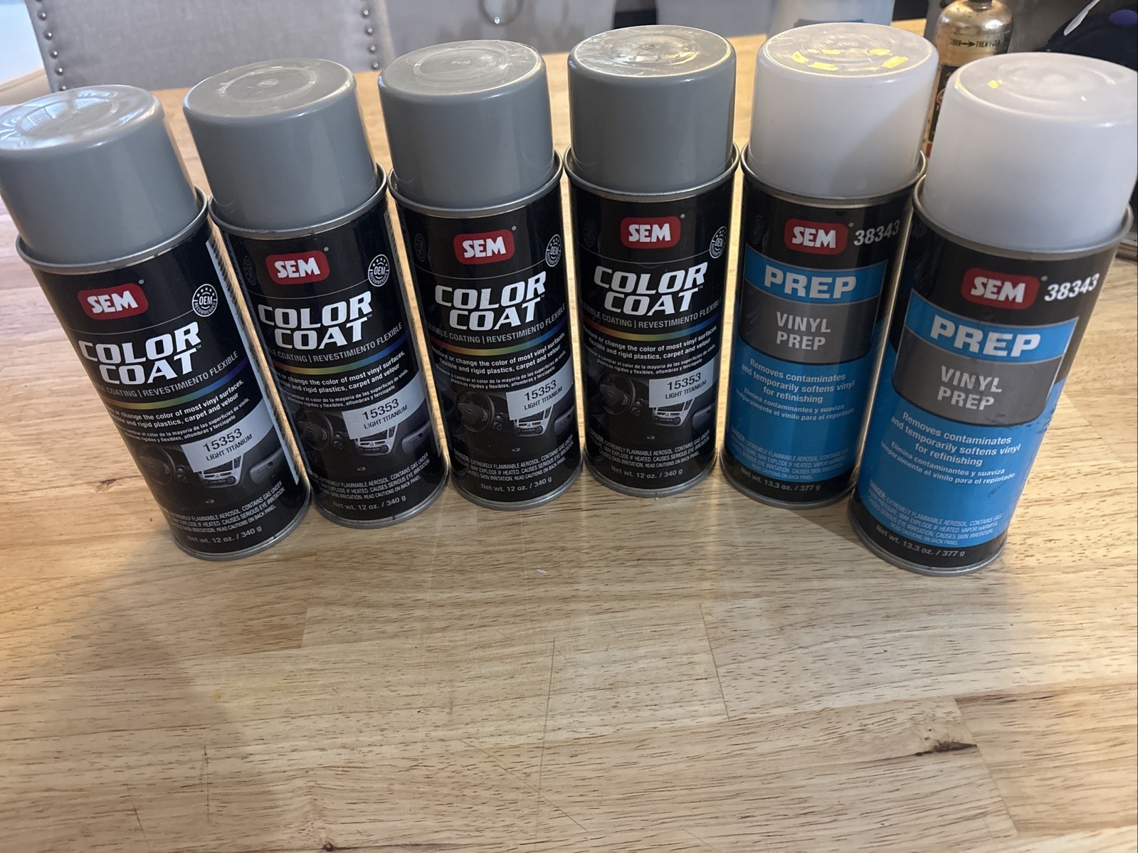 SEM 15353 & 38343 Color Coat Light Titanium Spray Paint Cans 12 oz. Lot Of 6
