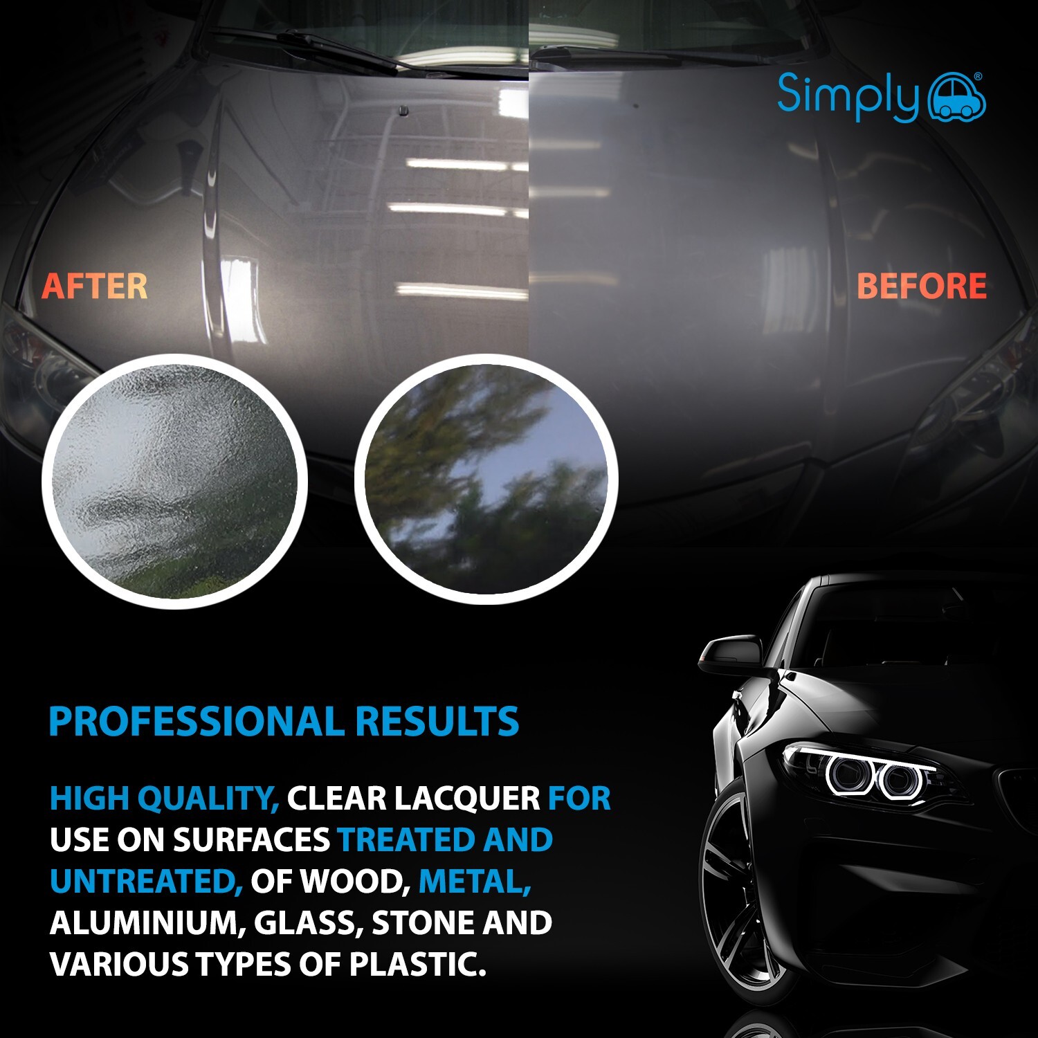 4 x Simply Clear Lacquer Spray Paint 500ML Aerosol Cans For Car Gloss SP-023+M