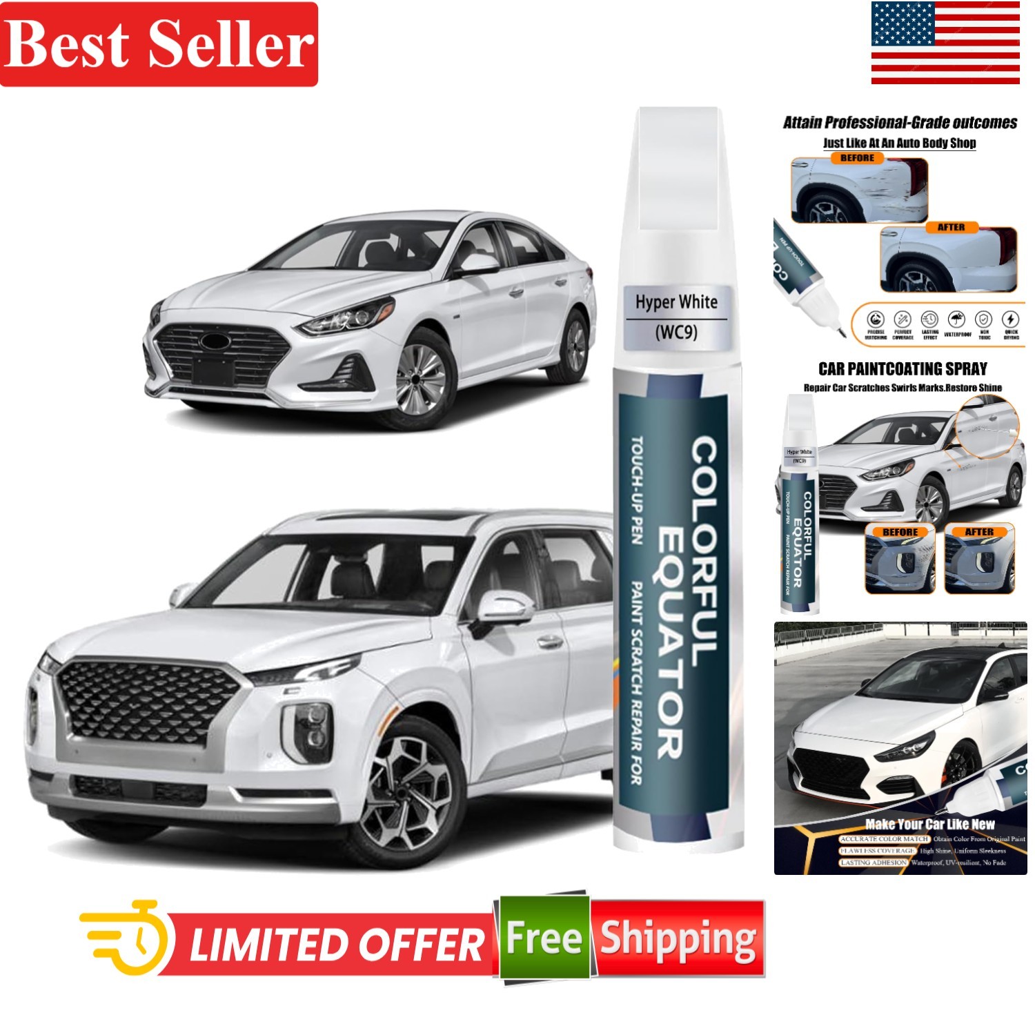 2-in-1 Car Paint Pen in Hyper White for Hyundai – Rust & Scratch Resistant