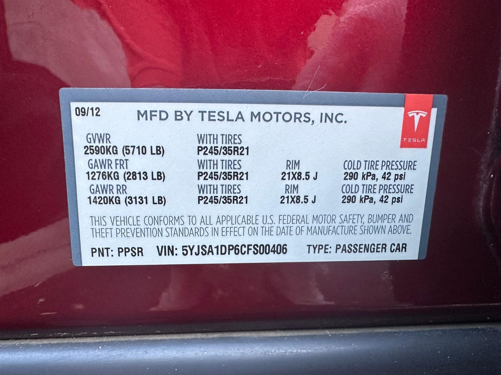 Touch Up Paint for Tesla paint code PPSR, Signature Red. Free Shipping !