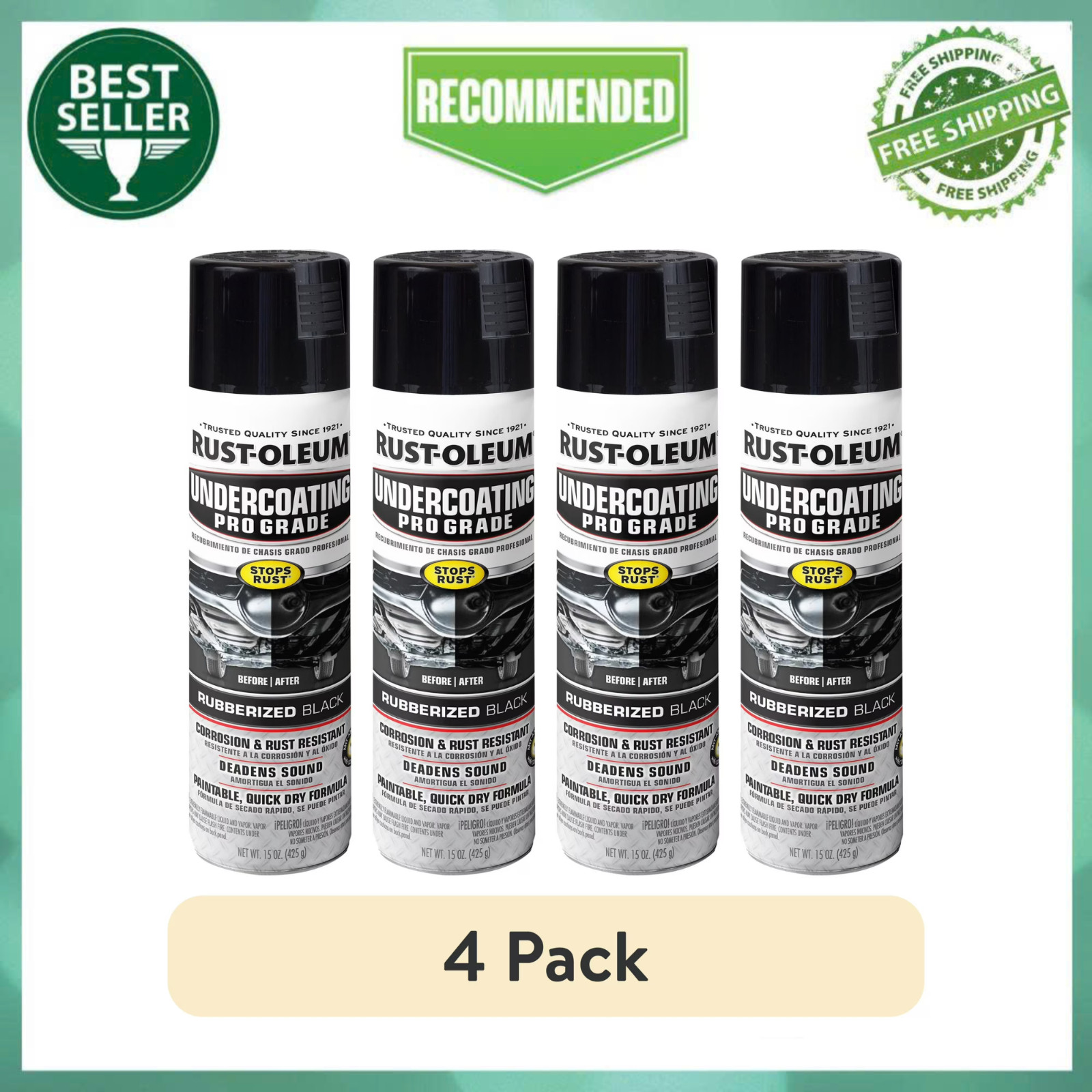 Rust-Oleum Automotive Rubberized Undercoating, Black, Matte, 15 oz Spray, 4-Pack