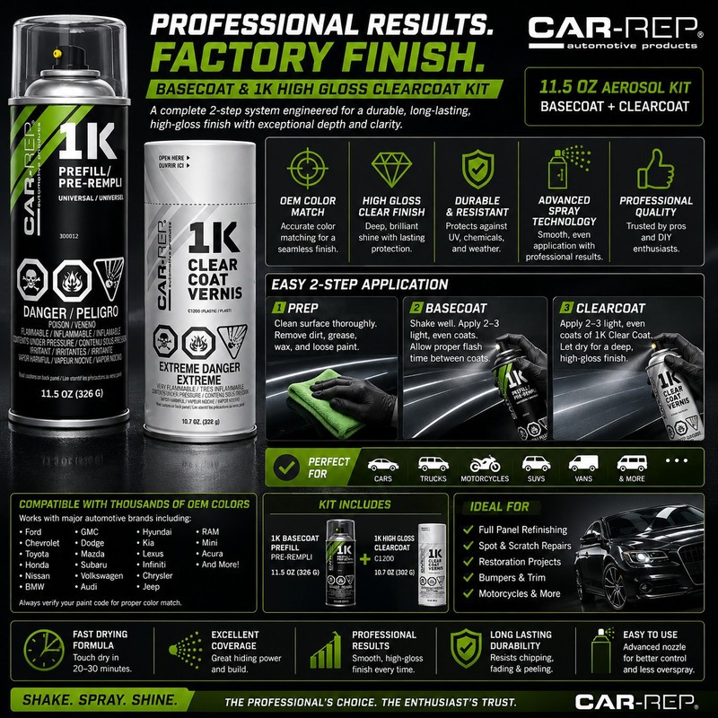 CAR-REP Basecoat & 1K Clearcoat for 2022 Jaguar Ostuni Pearl White NCZ, 2454