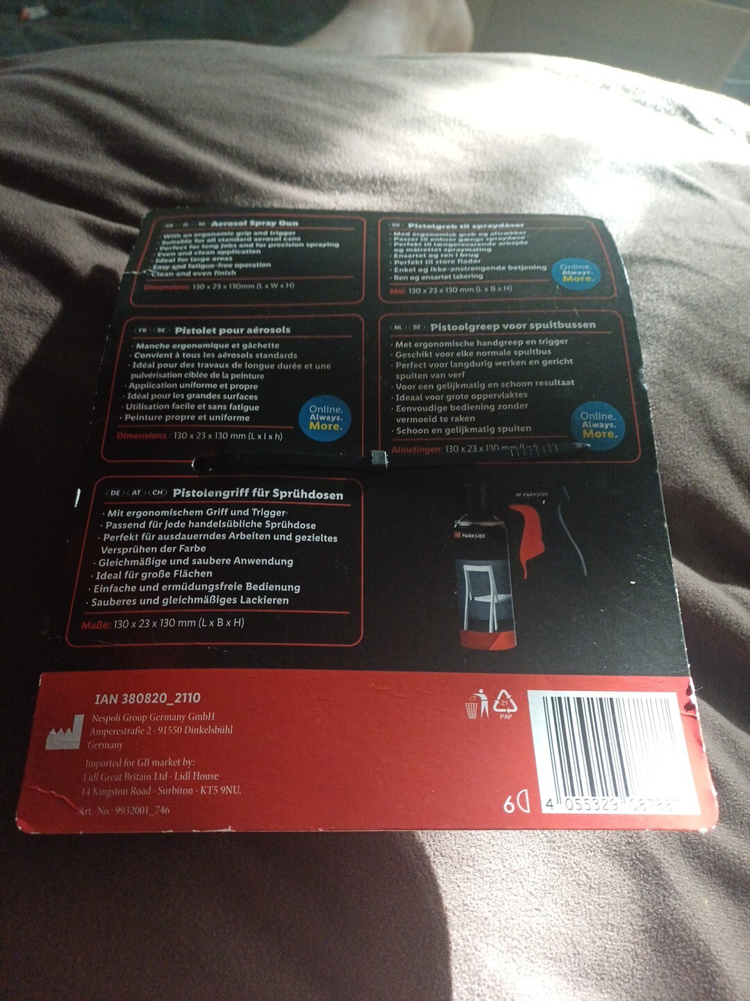 Parkside Aerosol Spray Gun – suitable for all standard aerosol cans Free Post