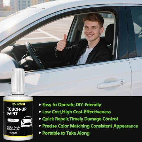 White Touch Up Paint for Cars Scratch Repair Built-In Brush Low Odor 1 fl oz
