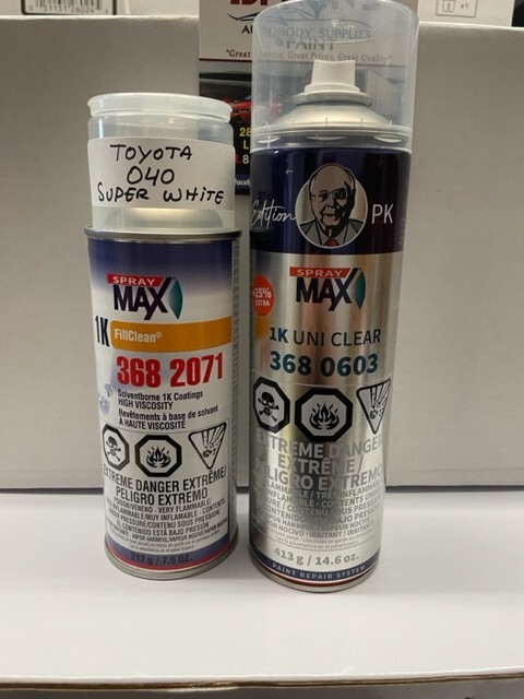 Toyota 040 Super White Automotive Urethane Basecoat Spray Paint and 1k Clearcoat