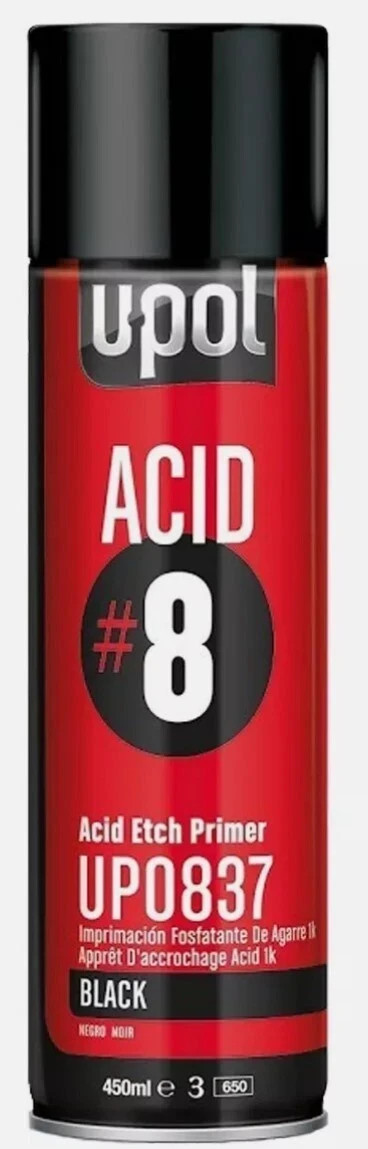 U-POL 837 Acid #8 Black 1K Etch Primer Auto Body Aerosol Spray 450 ml