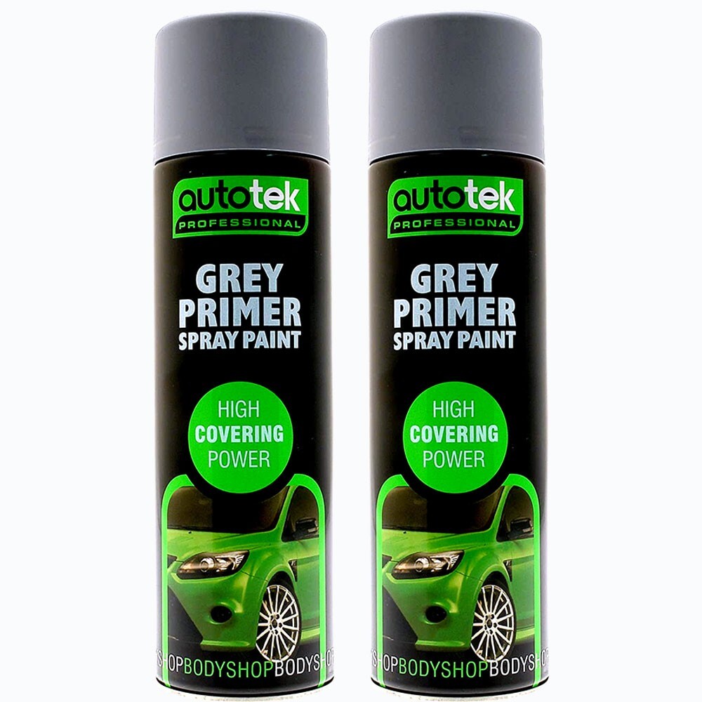 AUTOTEK GREY PRIMER Spray Aerosol Professional Fast Drying Paint 4 x 500ml+Gl+M