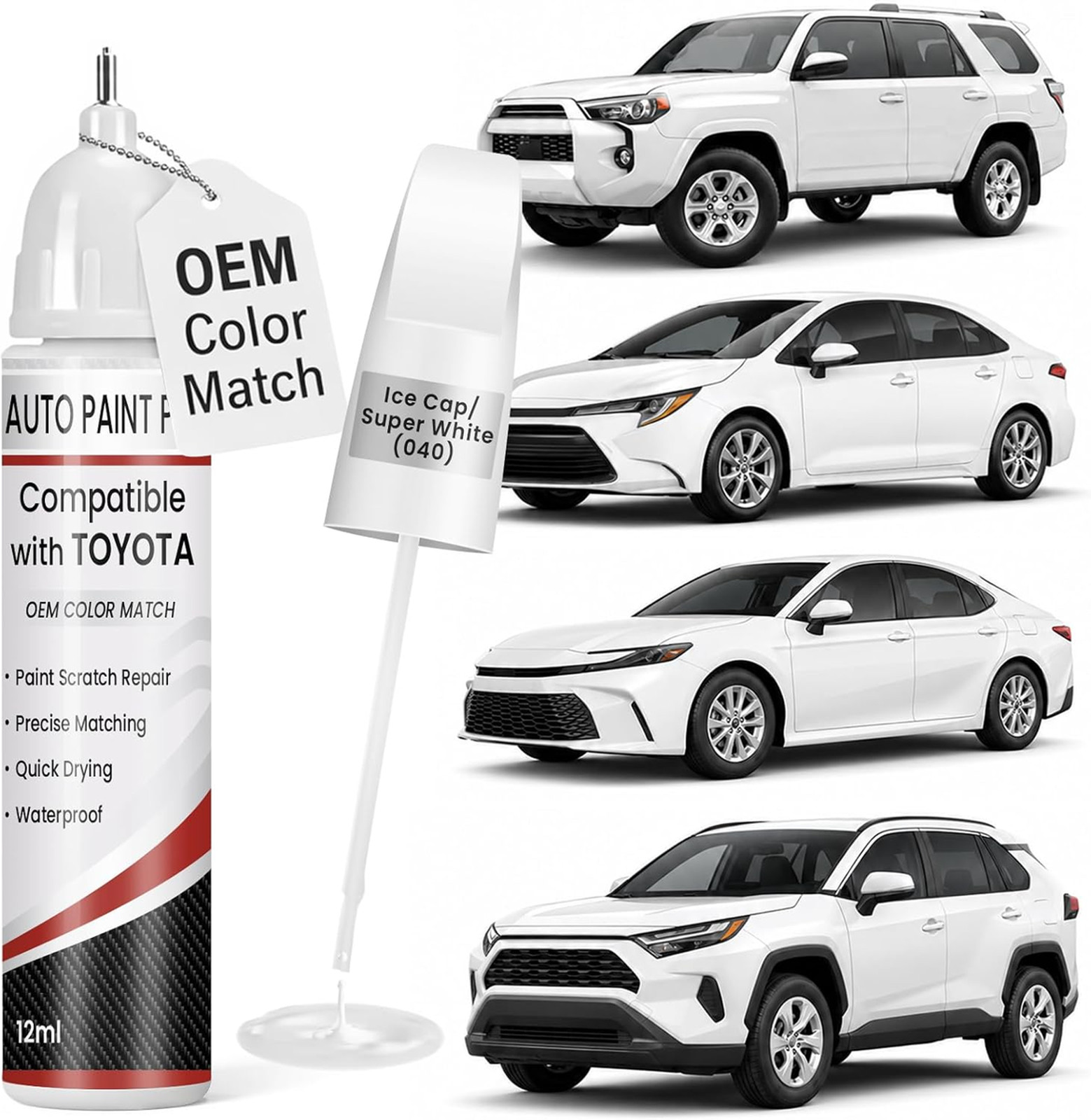 Automotive Touch Up Paint, Ice Cap Super White 040, 0.4 fl oz, Toyota Avalon