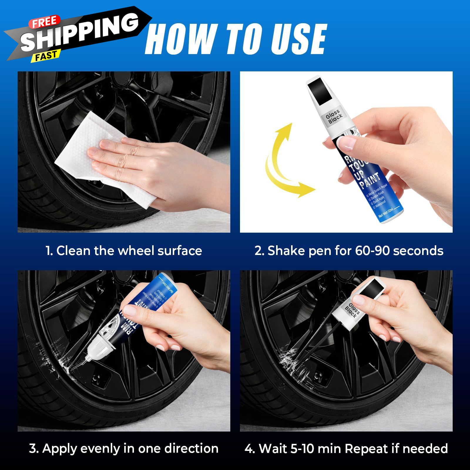 Qnofuit Gloss Black Rim Touch Up Paint, 0.4 Fl Oz (Pack of 1),