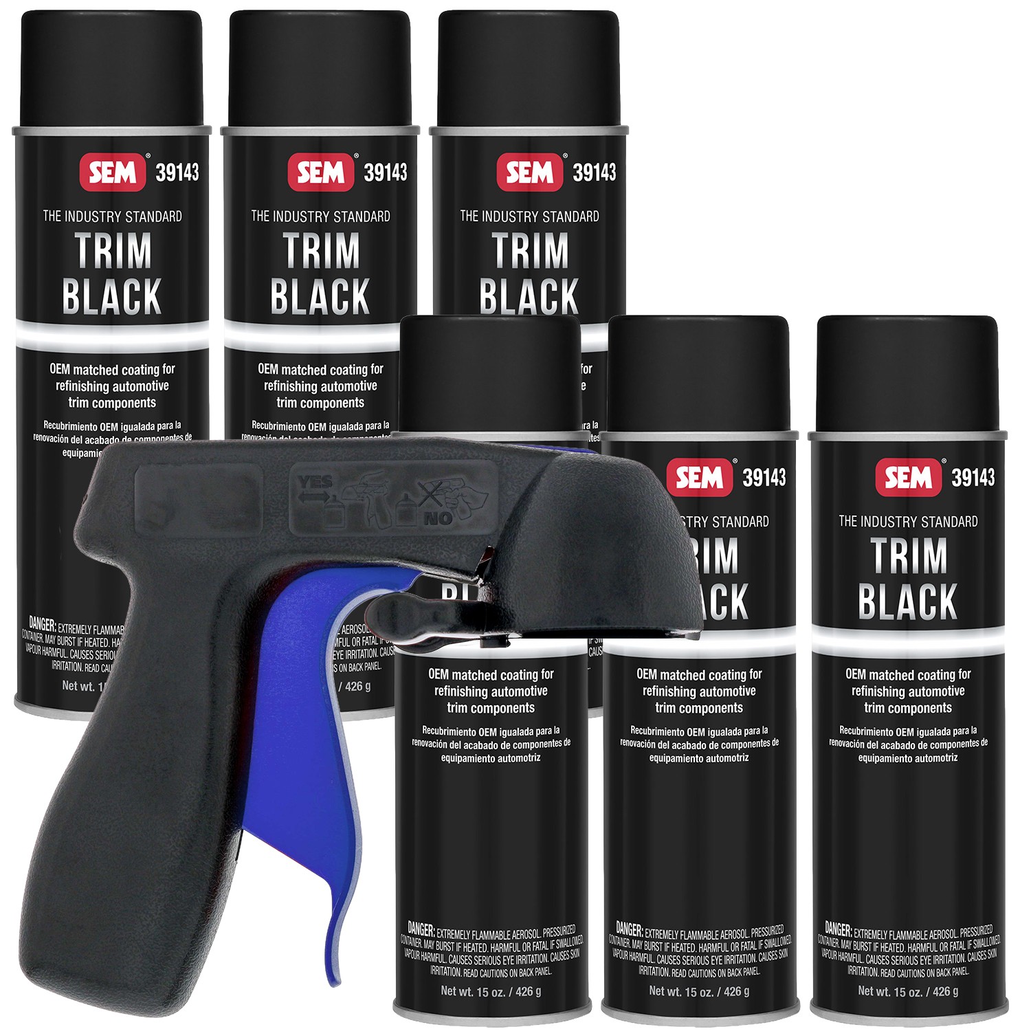 SEM Trim Black Aerosol Paint 12oz 39143 (6 Pack) with Spray Can Trigger Handle