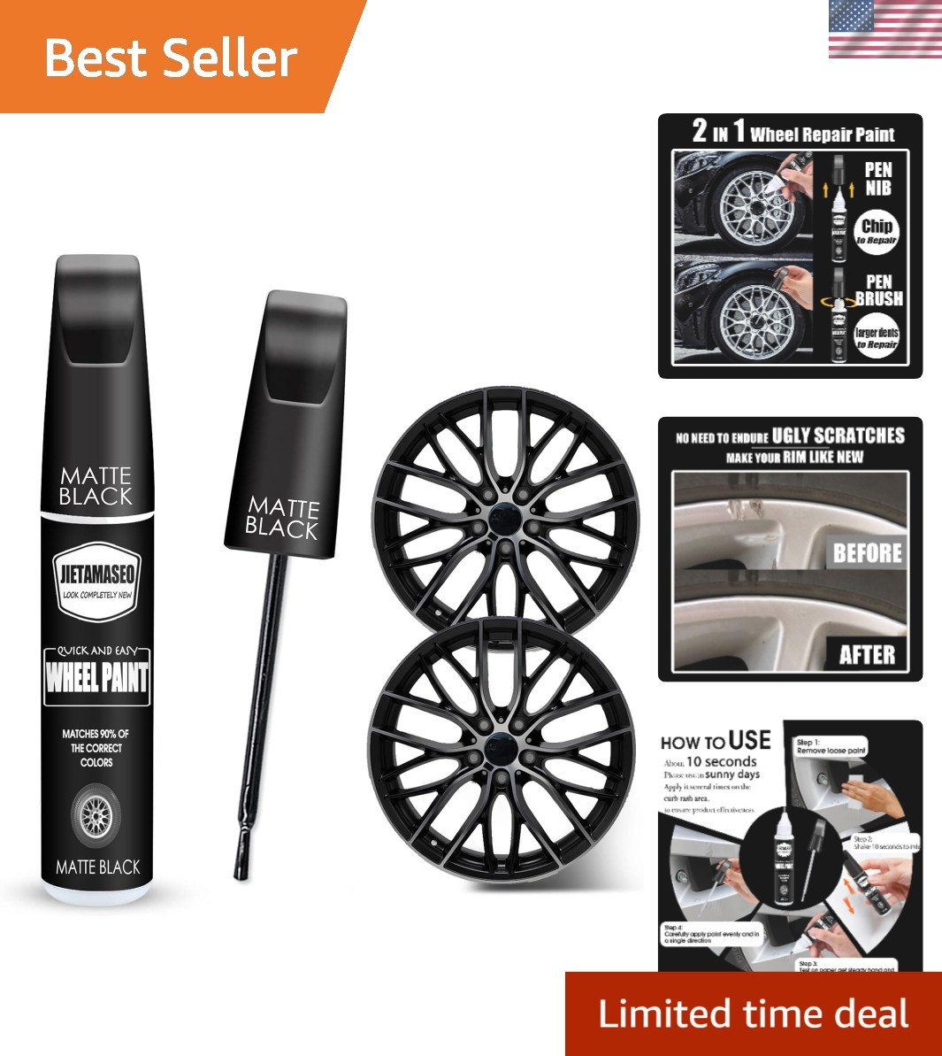 Quick-Drying Matte Black Rim Repair Paint – Perfect for Curb Rash & Scratches