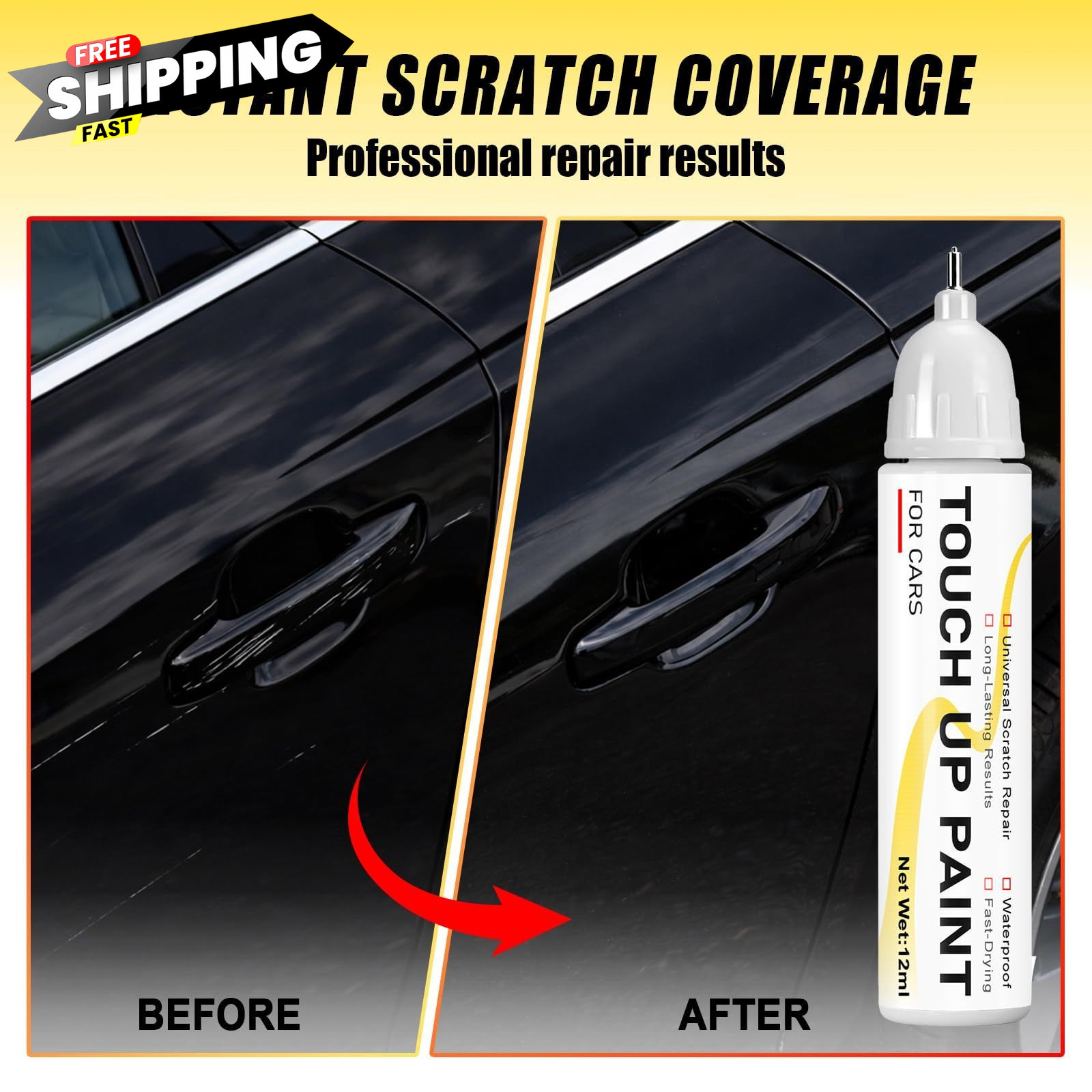 Gloss Black Touch Up Paint for cars, 2-in-1 0.4 Fl Oz (Pack of 1),