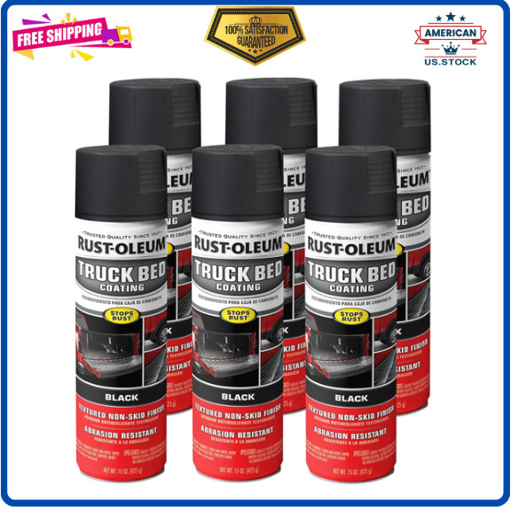 Rust-Oleum Truck Bed Coating Spray – Black, Non-Skid, Stops Rust, 15oz, 6 Pack