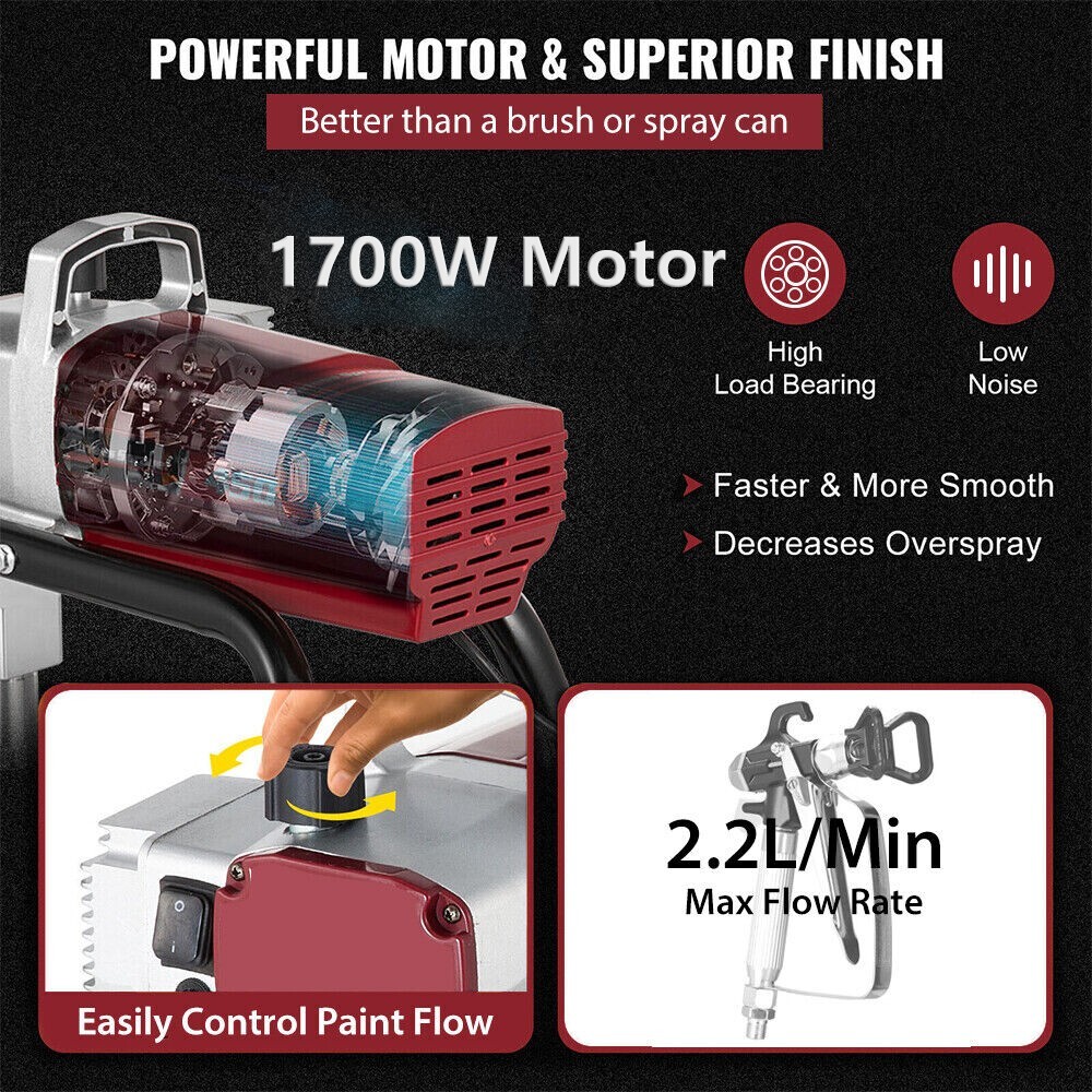 2.5HP Electric Airless Paint Sprayer High Efficient 3300PSI W/Extension Rod 220V