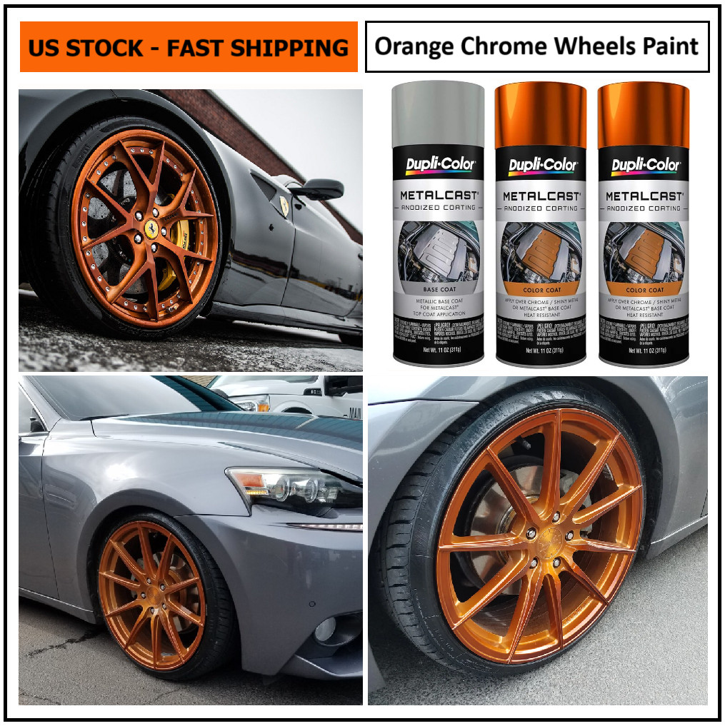 Metallic Orange Chrome Wheels Spray Paint Rim Steel Aluminum +Primer Coating 3PK
