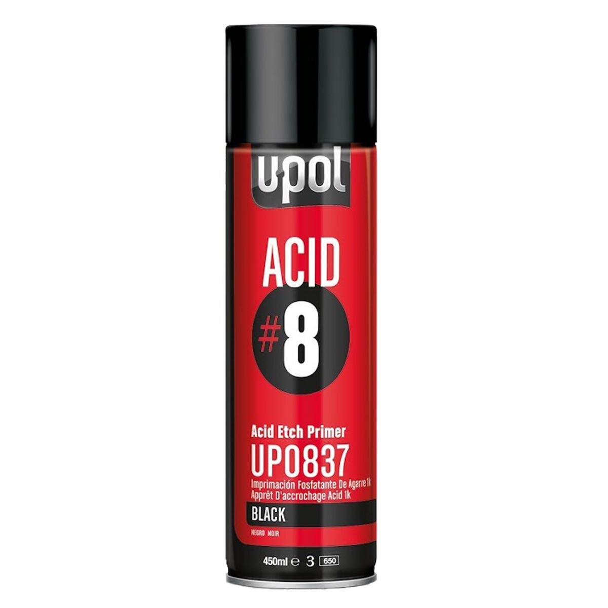 U-POL 837 Acid #8 Black 1K Etch Primer Auto Body Aerosol Spray 450 ml