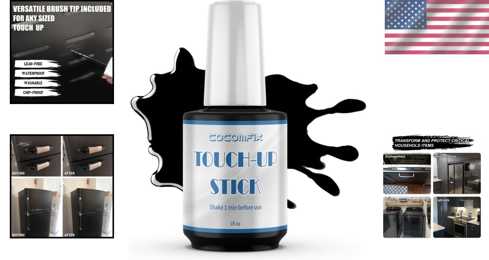 Versatile Black Enamel Touch Up Paint for All Appliances – High Gloss, 1 Fl Oz