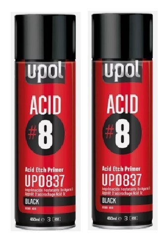 U-POL 837 Acid #8 Black 1K Etch Primer Auto Body Aerosol Spray 450 ml (2 Pack)
