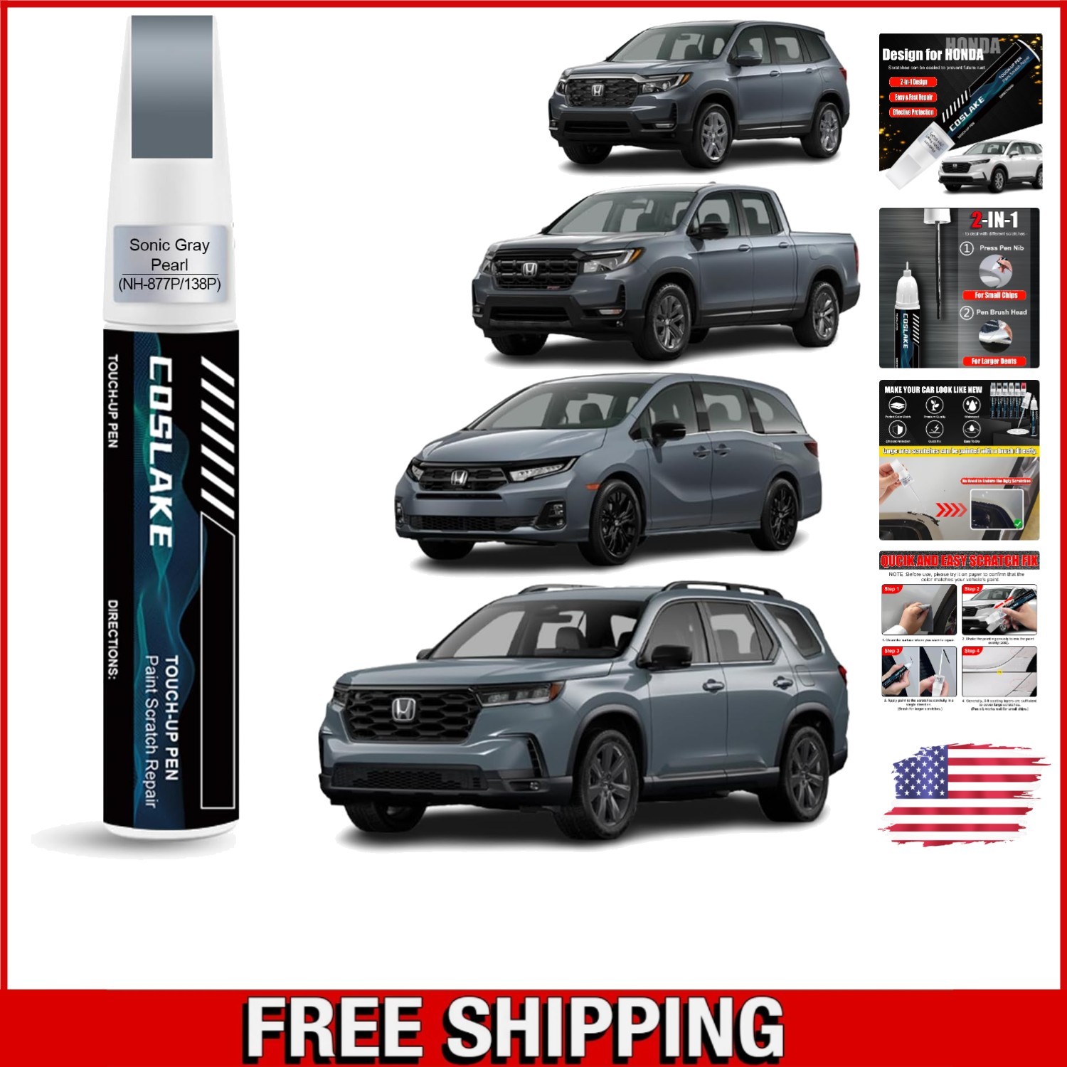 Sonic Gray Pearl Touch-Up Paint for Honda NH-877P – Fast-Drying Scratch Repair