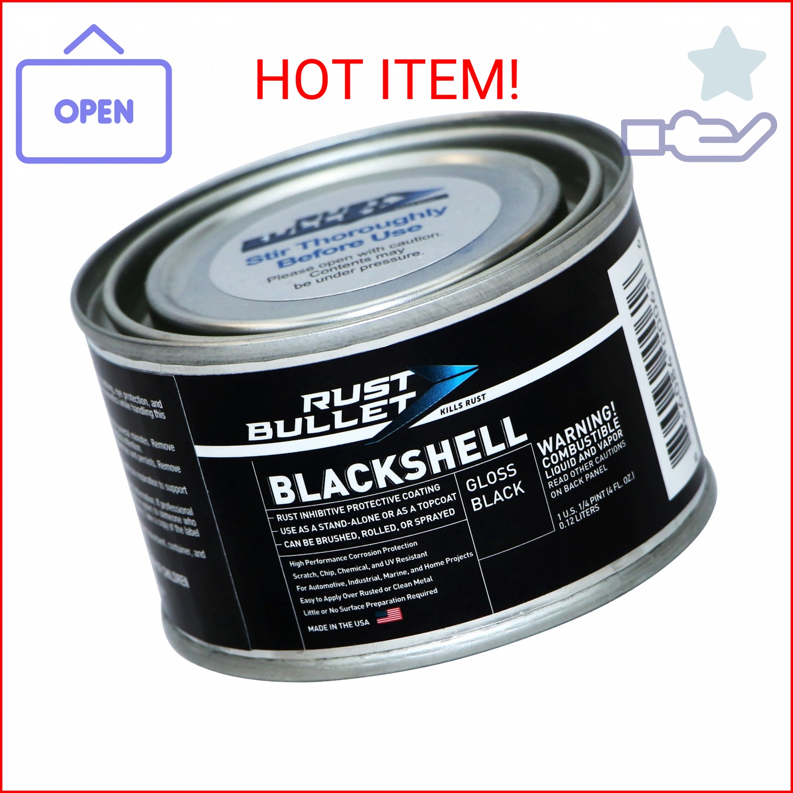 RUST BULLET BlackShell – Gloss Black – 4 Oz – Corrosion Preventive Coating, UV R