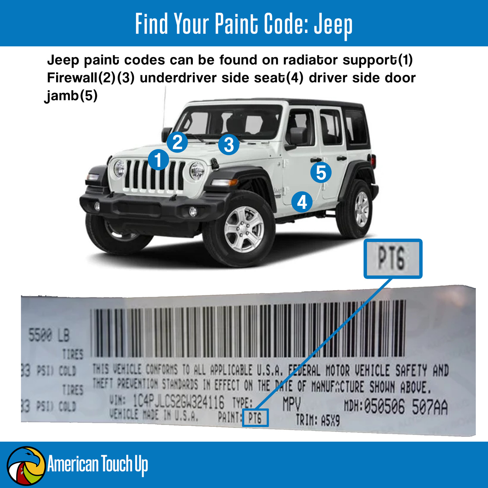JEEP – Genuine OEM Automotive Touch Up/Spray Paint Kits SELECT YOUR COLOR CODE