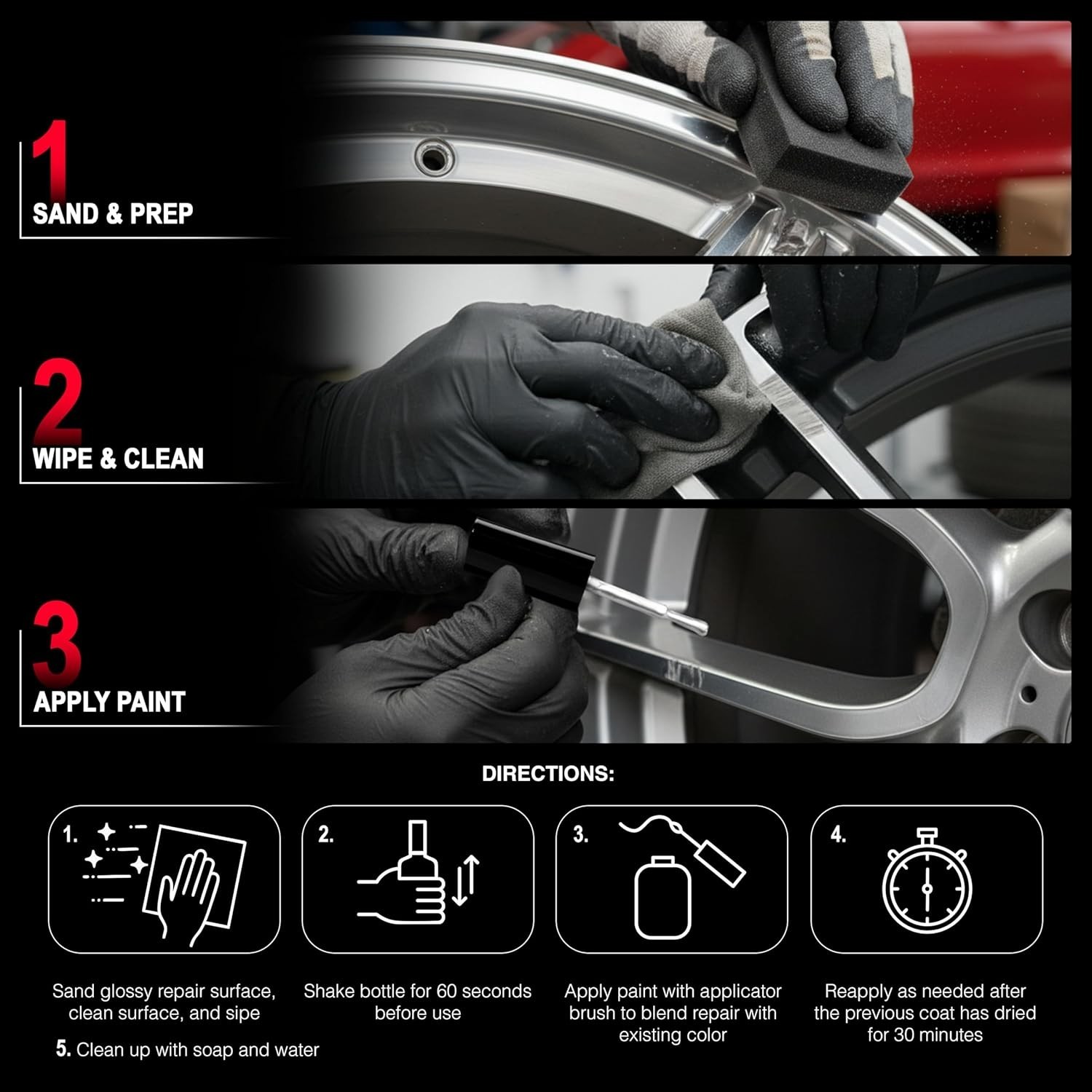 Rim Touch Up Paint Kit Gloss & Matte Black Silver – Curb Rash Wheel Repair Pen