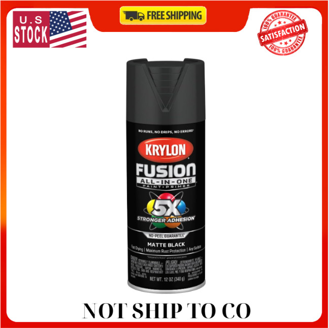Fusion All-In-One Adhesive Spray Paint for Indoor/Outdoor Use,12 oz,Black-MATTE