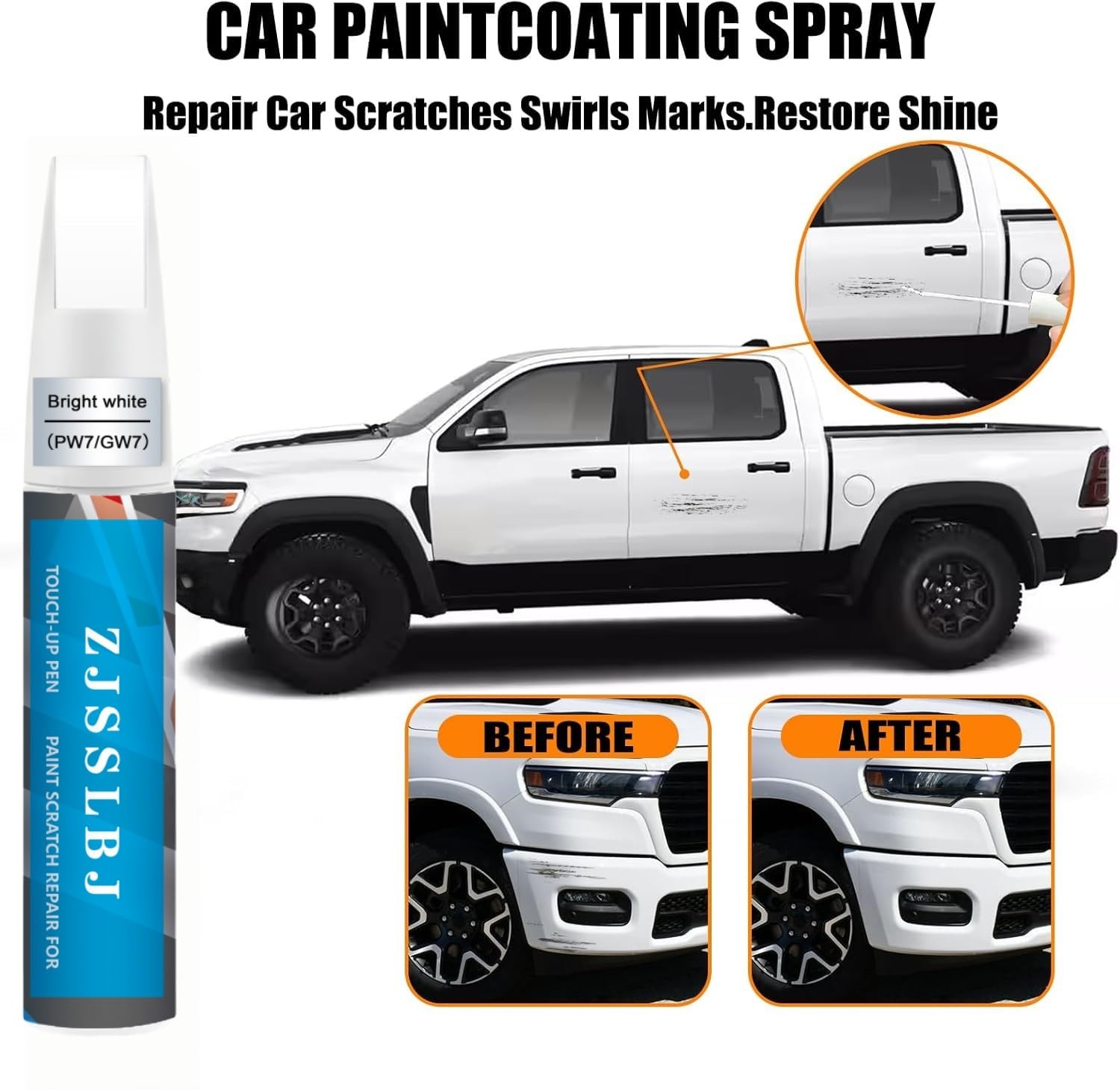Bright White Touch Up Paint PW7 GW7 For 2025 RAM 1500 2024 Paint Repair Art!