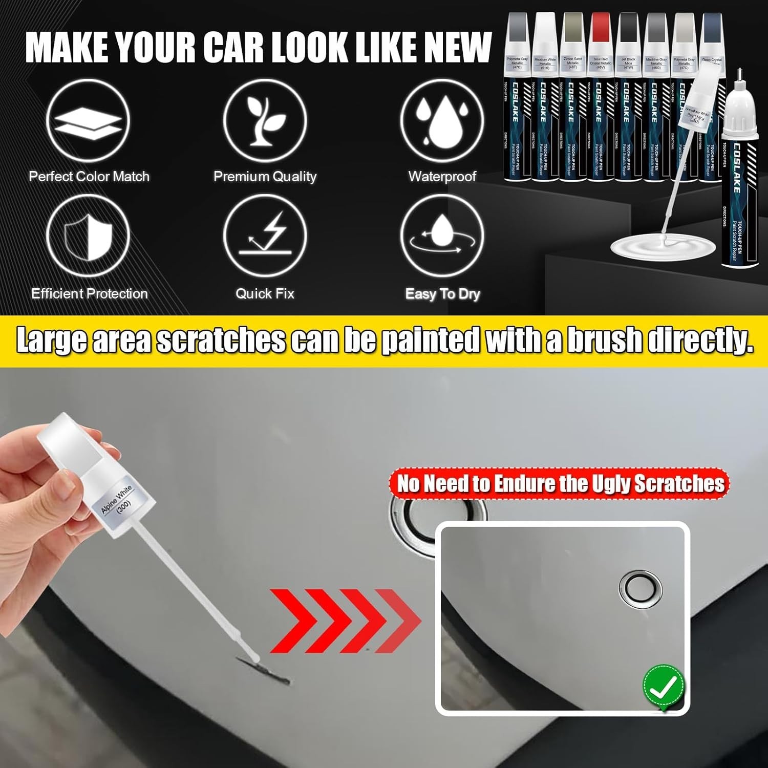 Car Touch Up Paint Pen Soul Red 46V Scratch Repair Kit 2in1 Brush Applicator New