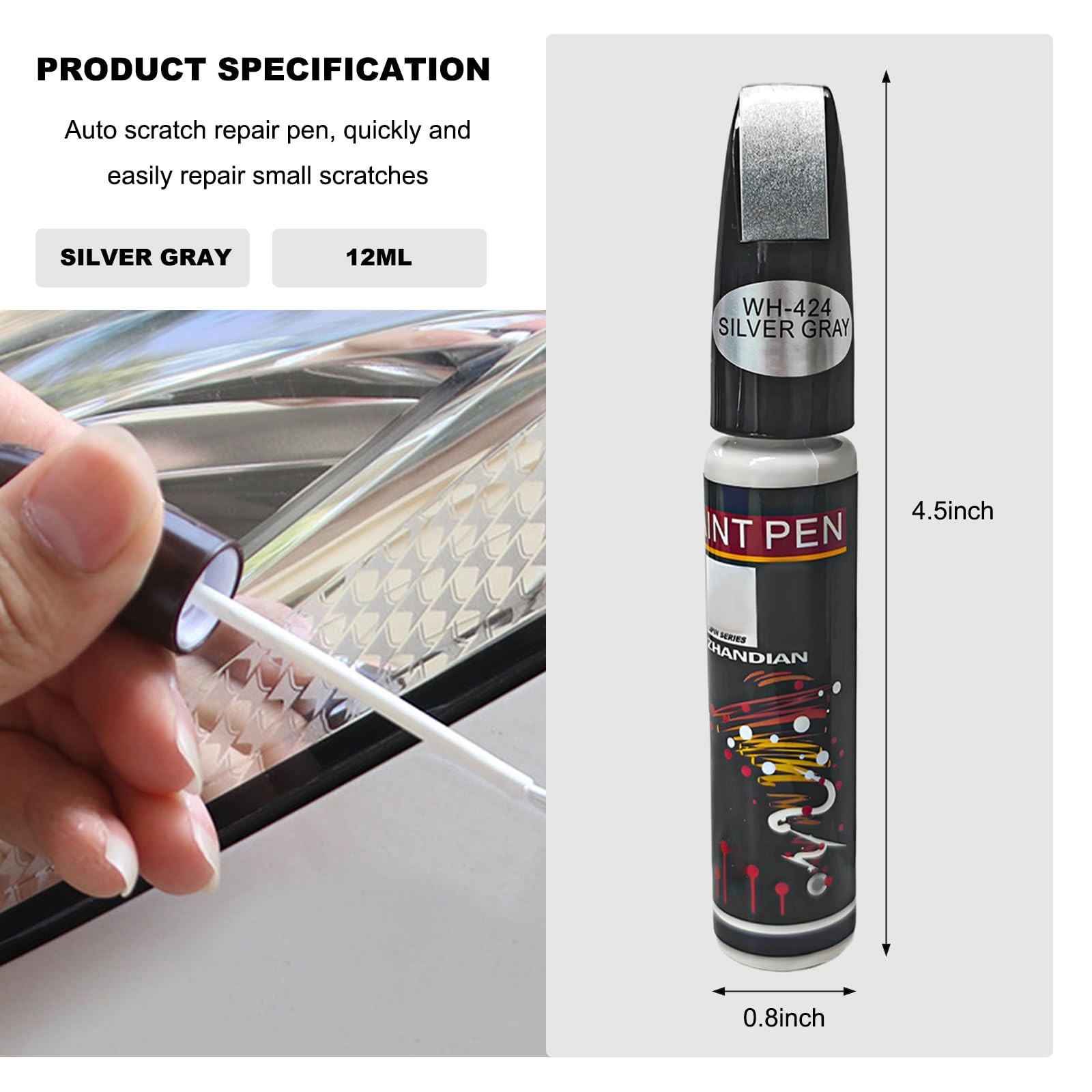 Touch Up Paint for Car Silver Gray 2-in-1 Scratch Repair Pen Brush Marker Kit