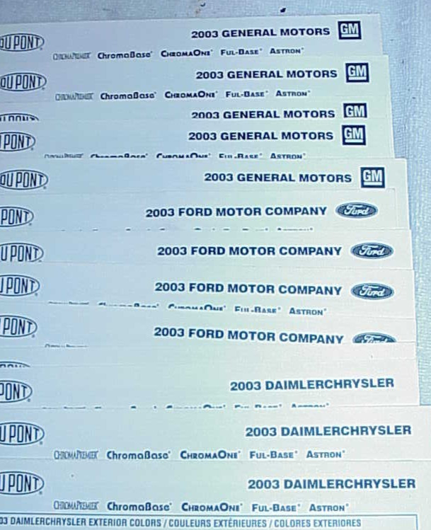2003 DuPont Paint Color Chip Charts DOMESTIC GM Ford Chrysler