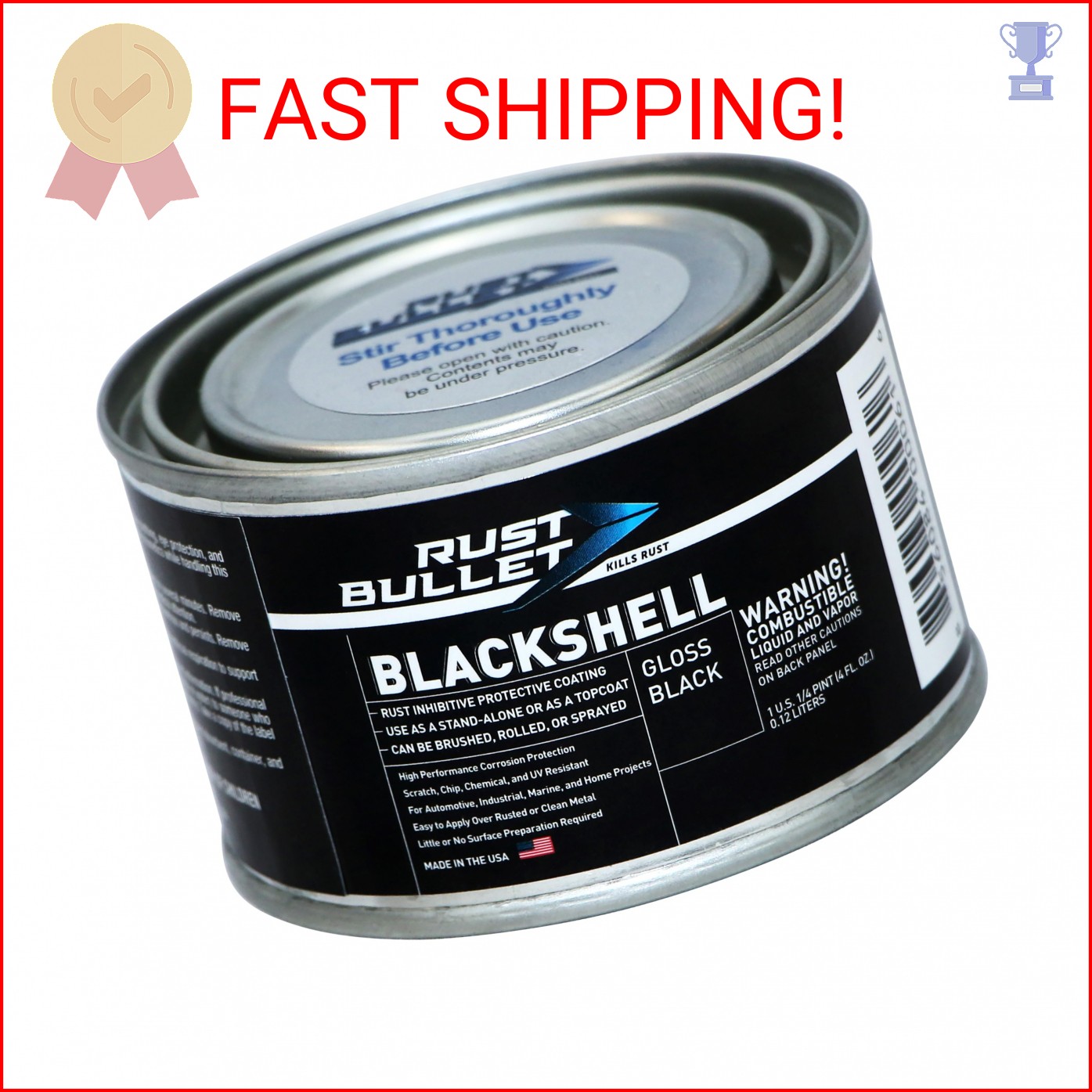 RUST BULLET BlackShell – Gloss Black – 4 Oz – Corrosion Preventive Coating, UV R