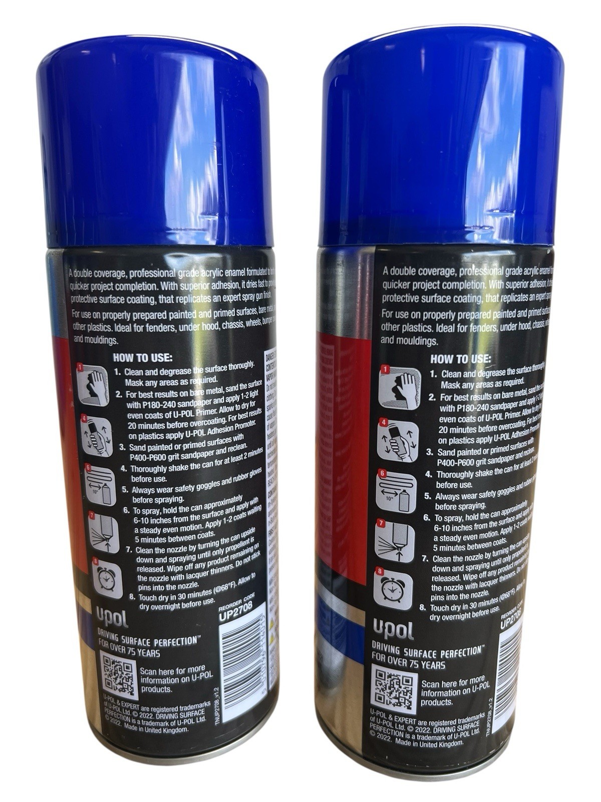 UPOL PREMIUM GLOSS BLUE SPRAY PAINT UP2708 EXPERT ACRYLIC ENAMEL 10oz (Lot Of 2)
