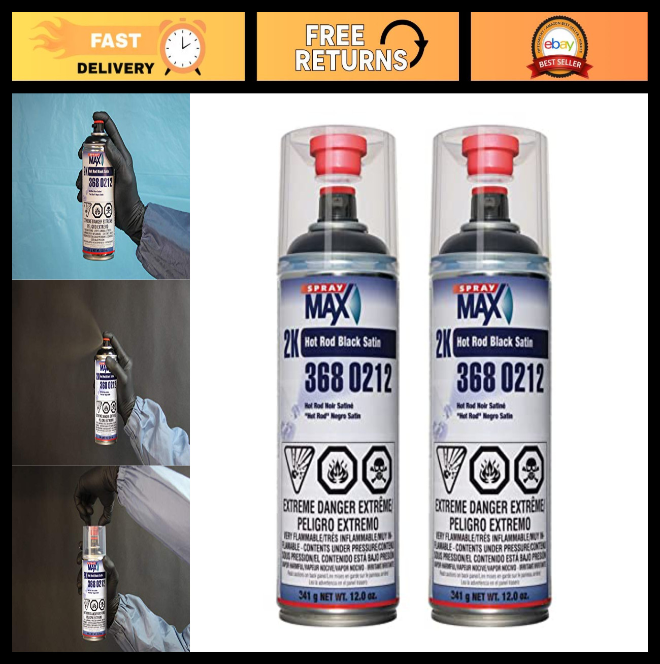 2K Hot Rod Satin Black Spray Paint – Durable Automotive Topcoat, 2 Pack, Weather