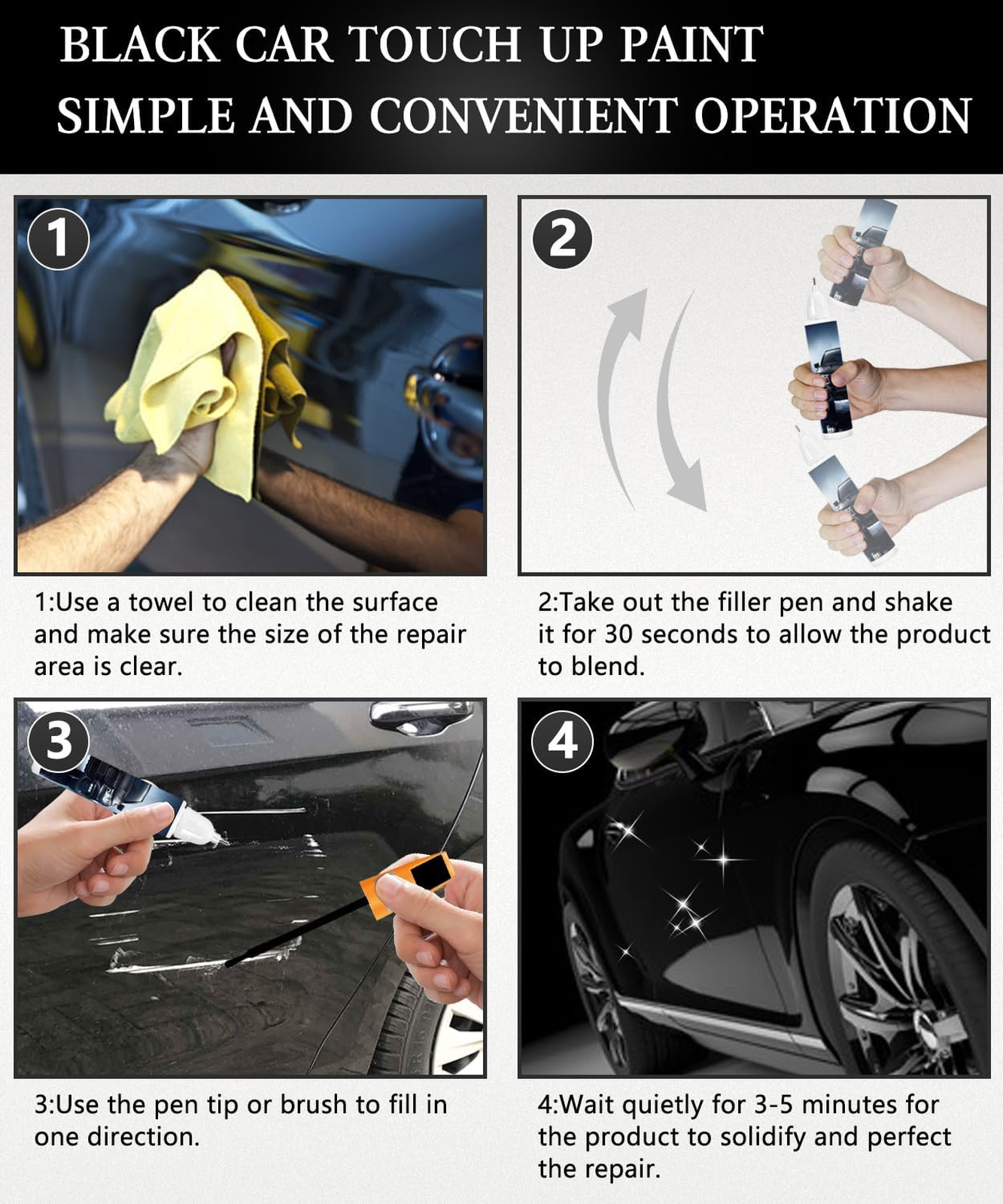 Black Car Touch Up Paint Pen 2-in-1 Gloss Automotive Scratch Repair Kit 0.4oz