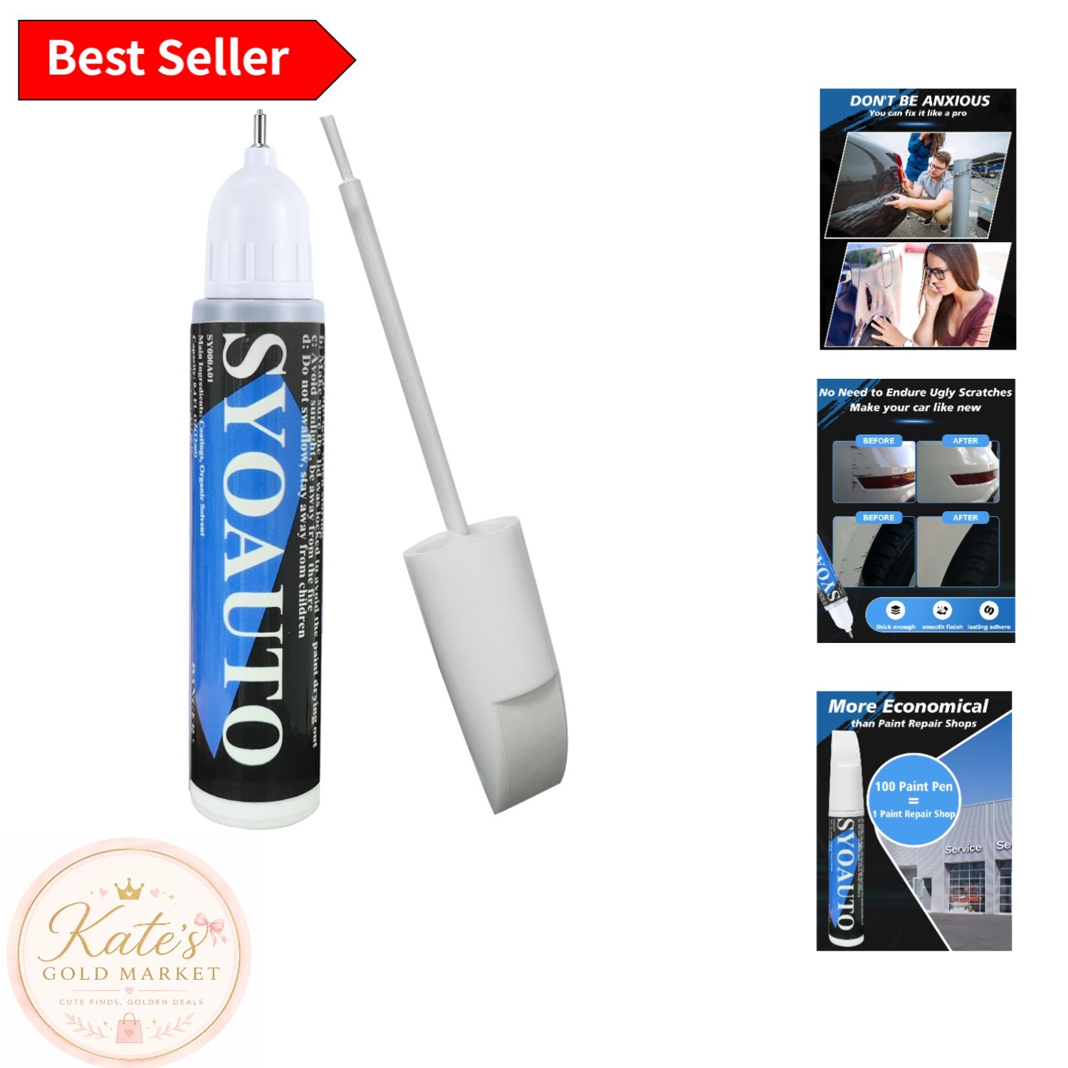 2-in-1 White Car Touch Up Paint Pen & Brush – Rust Resistant, Waterproof Finish