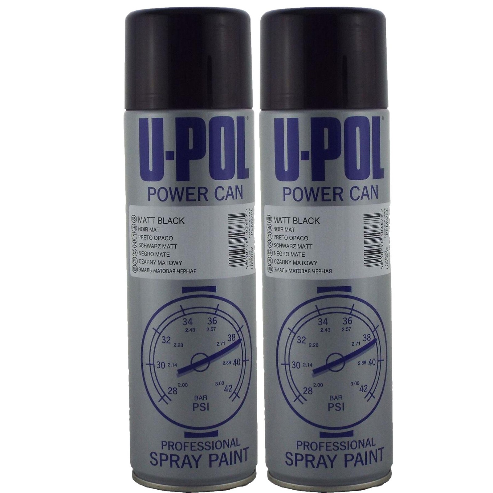 U-Pol Power Can MATT BLACK Paint 500ml x 2 Car Spray Aerosol