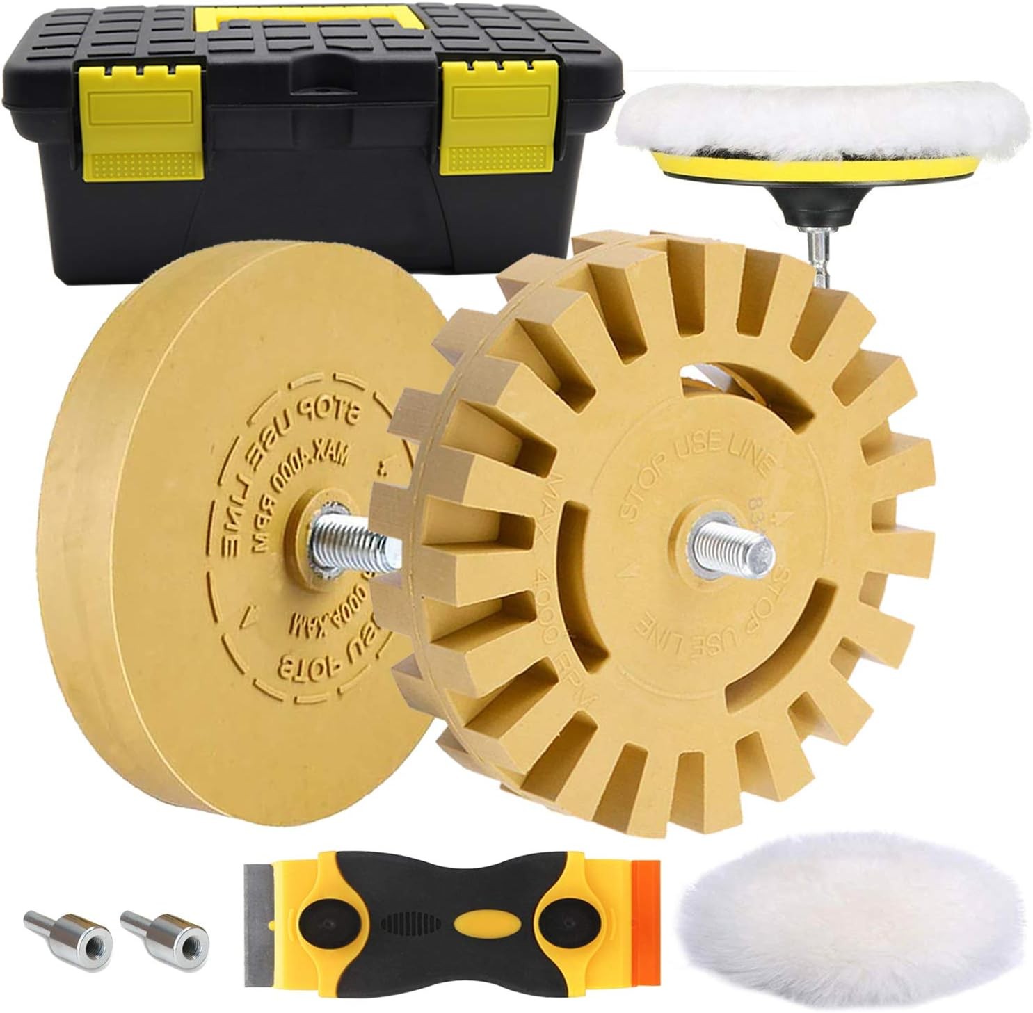 8-Piece 4″ Eraser Wheel Decal Remover Kit with Drill Adapter for Car Stickers