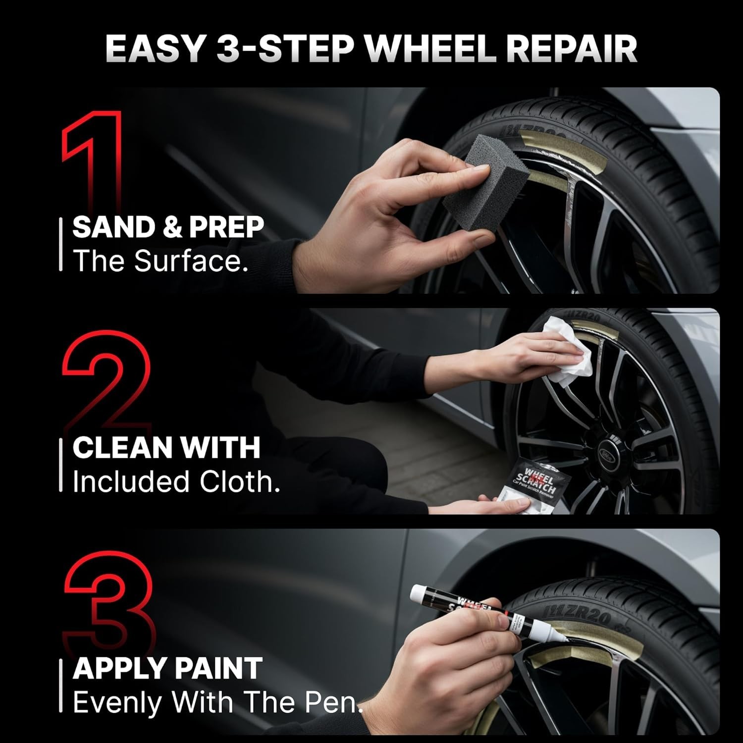 UV Resistant Gloss Black Paint for Wheels, Easy Application Repair Kit