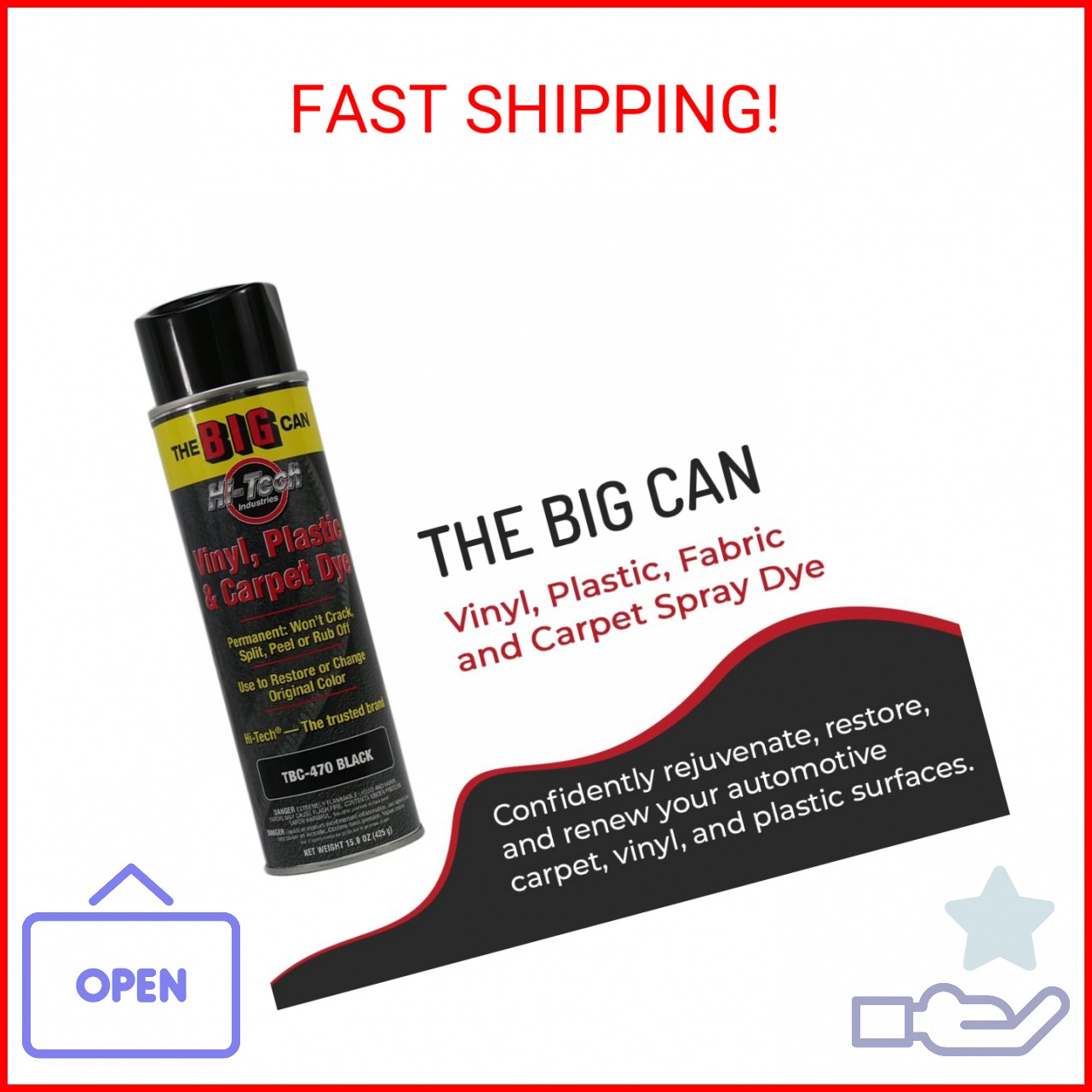 HI-TECH Big Can Black Spray Dye – 15oz Carpet, Vinyl, Fabric & Upholstery Restor